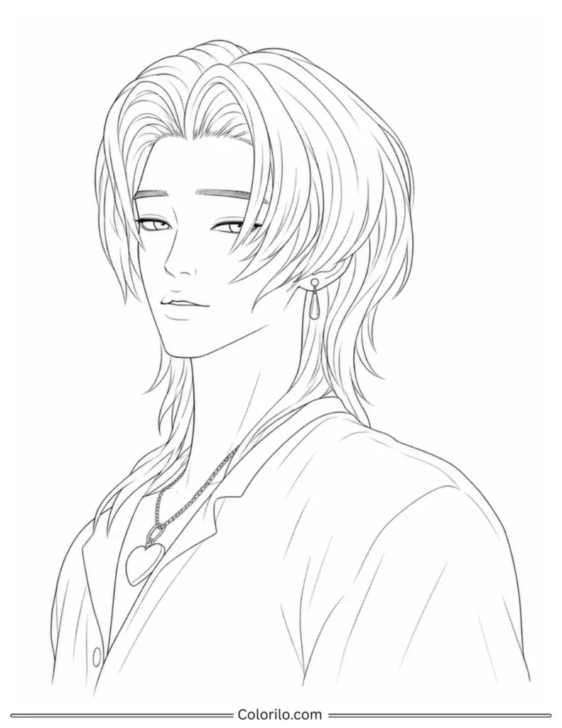 Romance from Saja Boys Kpop Demon Hunters coloring page portrait with long hair
