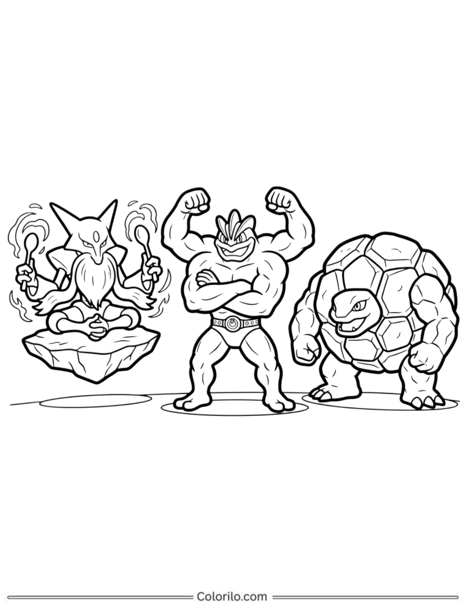 Alakazam Machamp and Golem coloring page