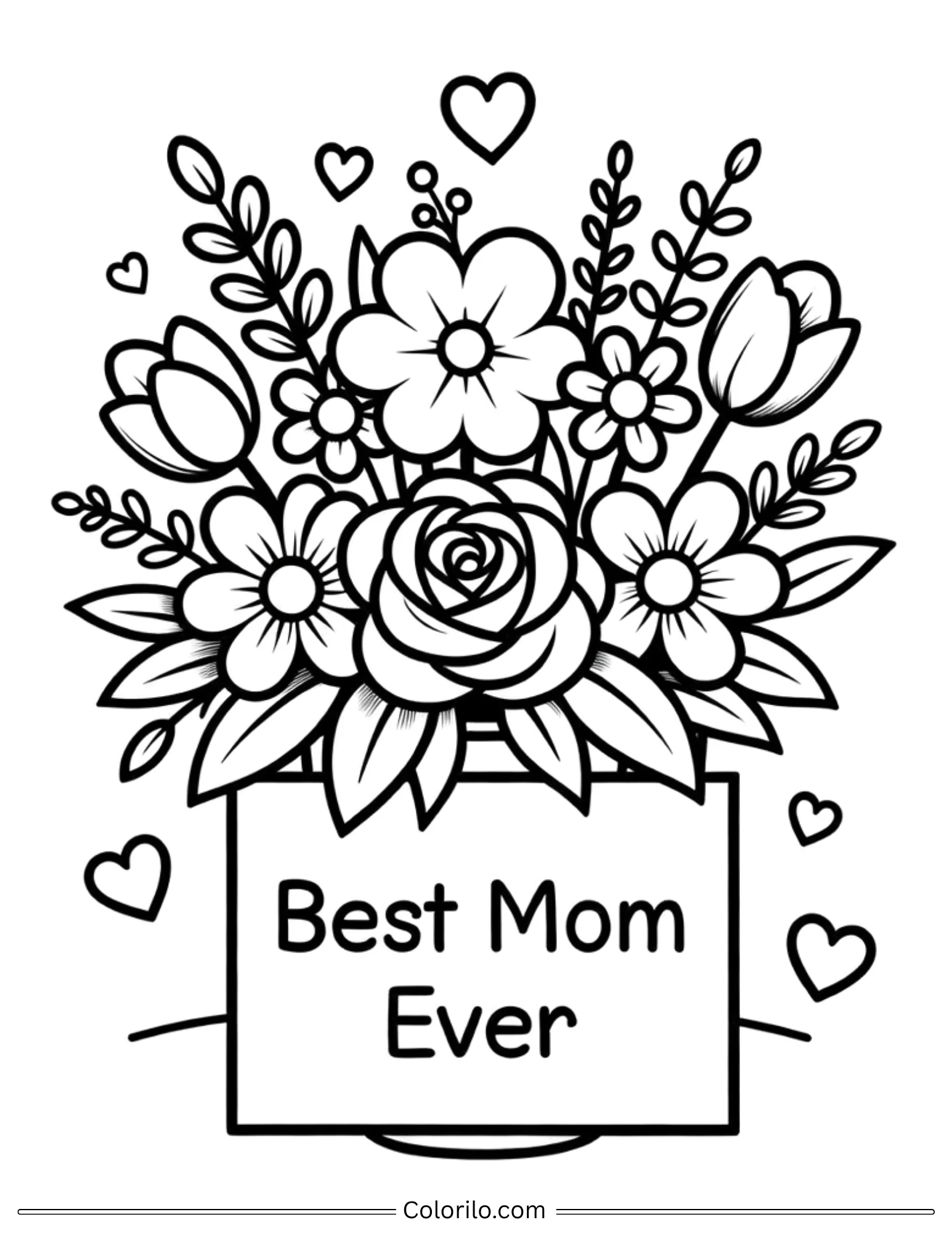 Best Mom Ever flowers coloring page for kids