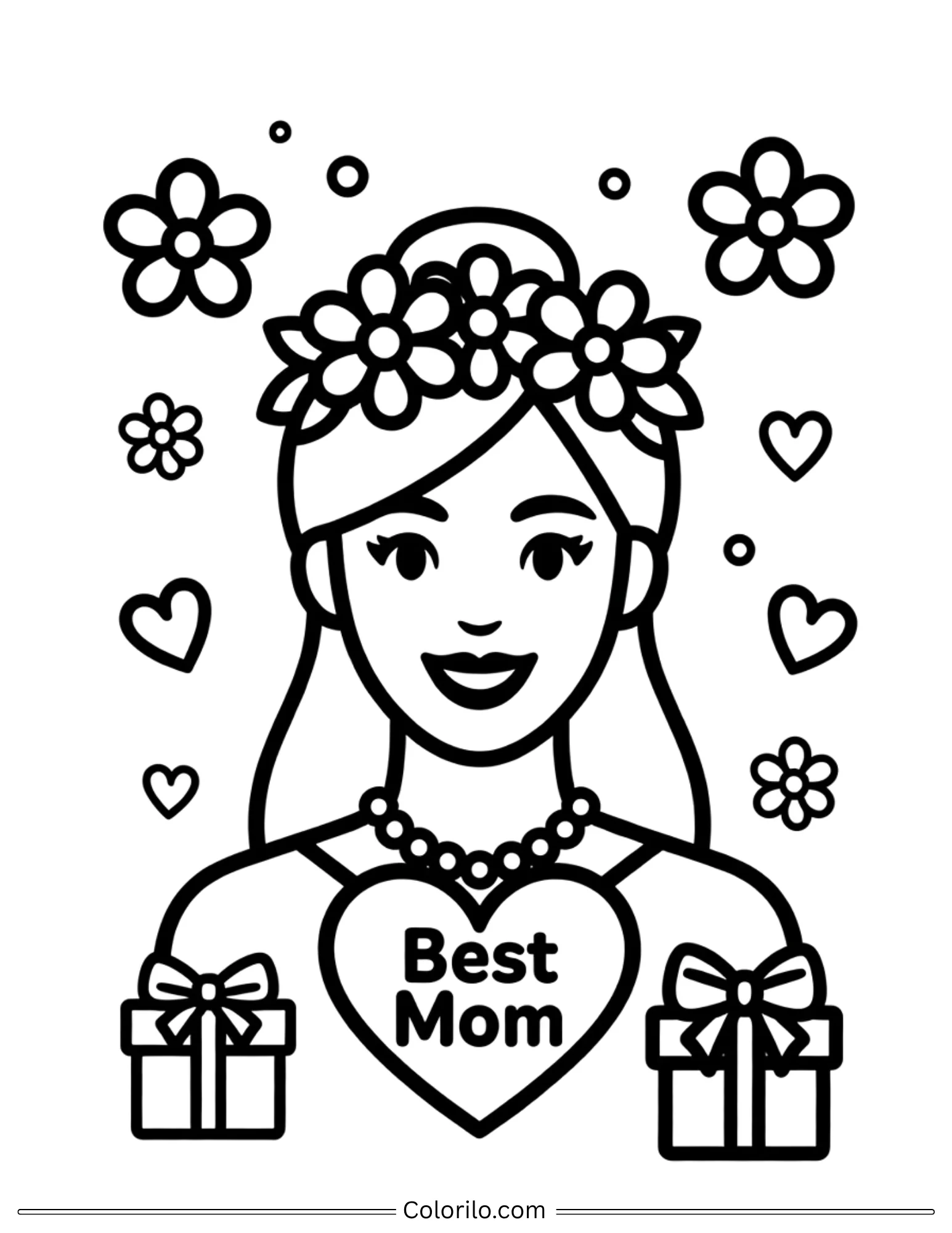 Best Mom flower crown coloring page for kids