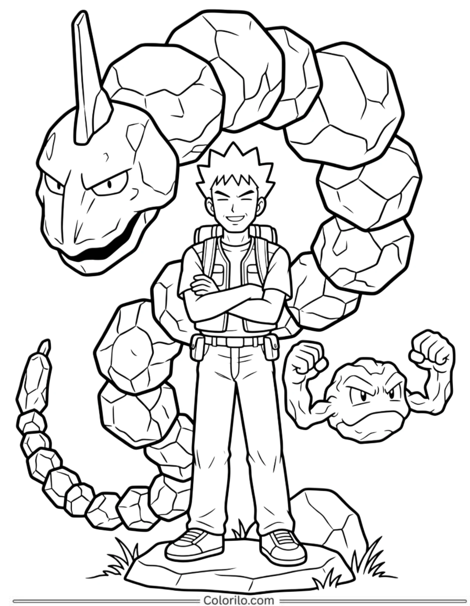 Brock with Onix and Geodude coloring page