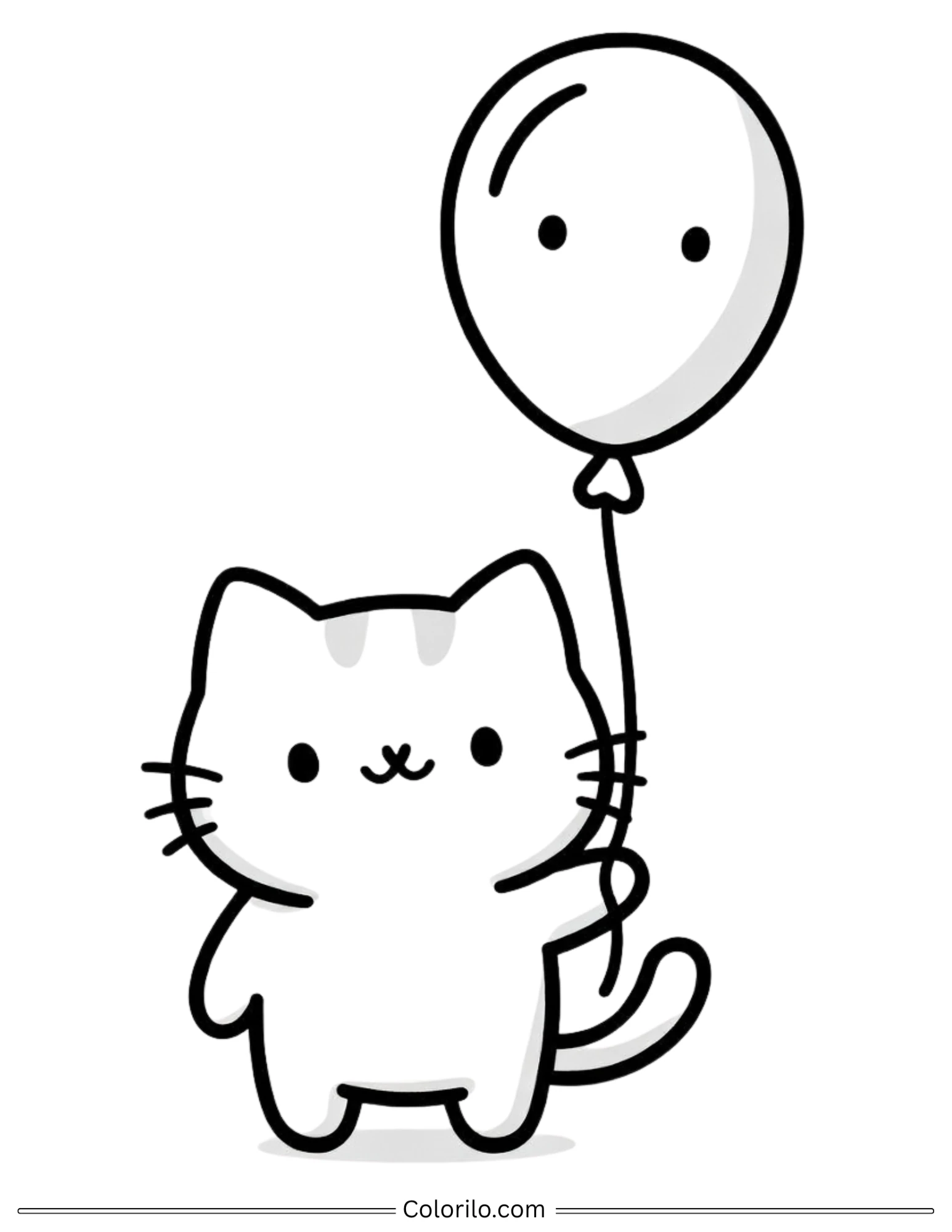 Cute kawaii cat holding a balloon coloring page