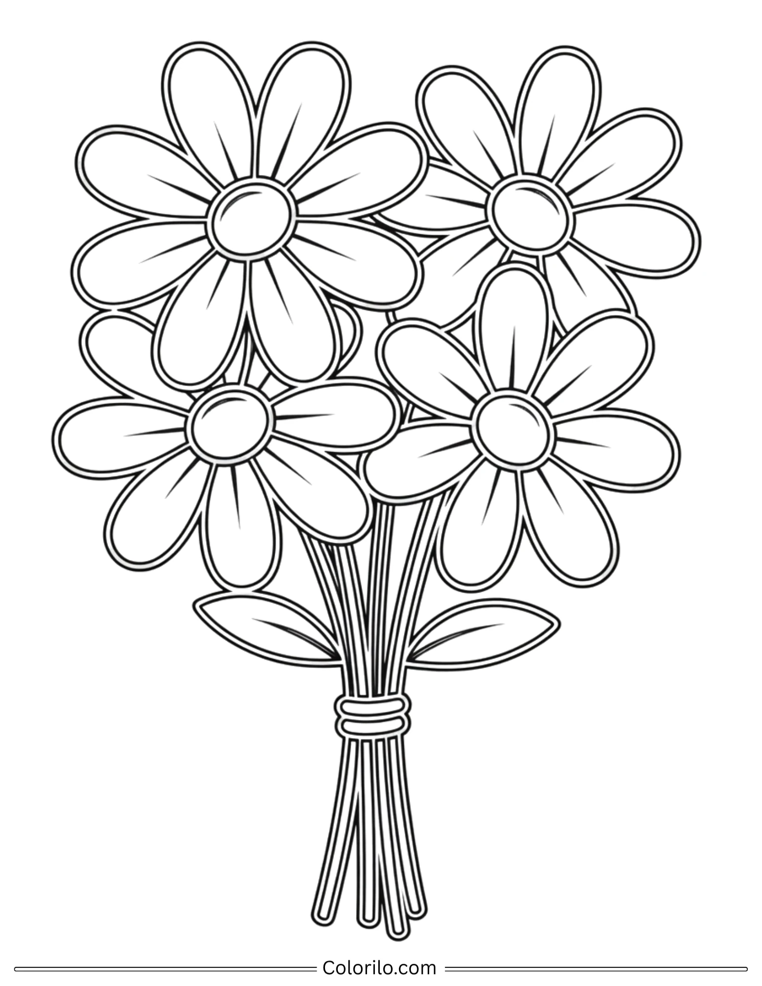 Easy daisy bouquet coloring page for kids