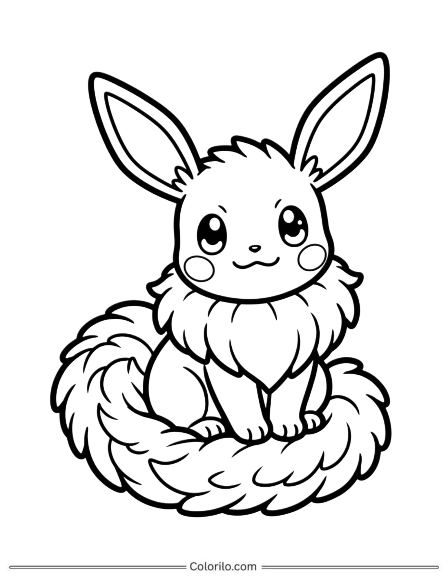 Eevee sitting on fluffy tail cute coloring page