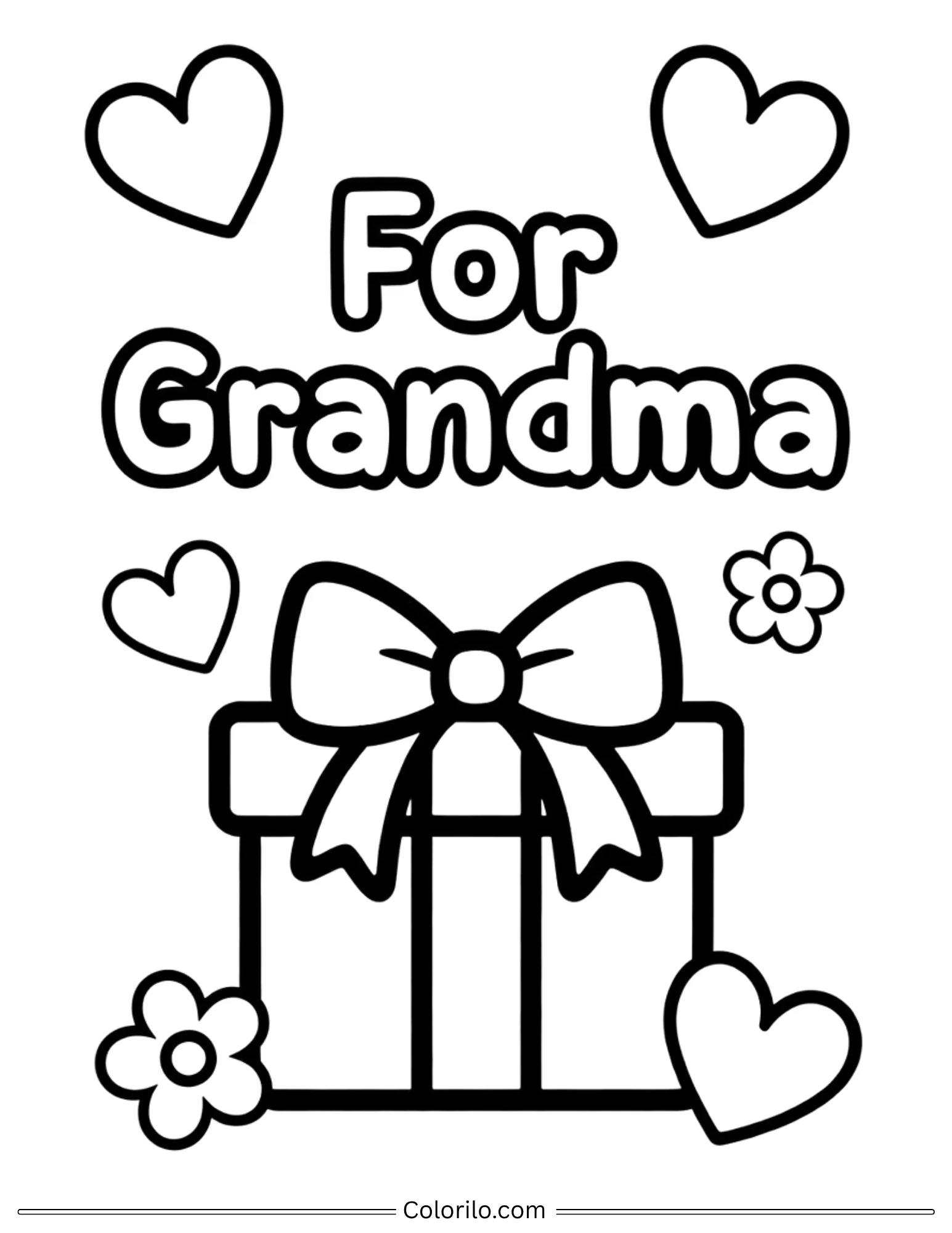 For Grandma gift box with hearts coloring page
