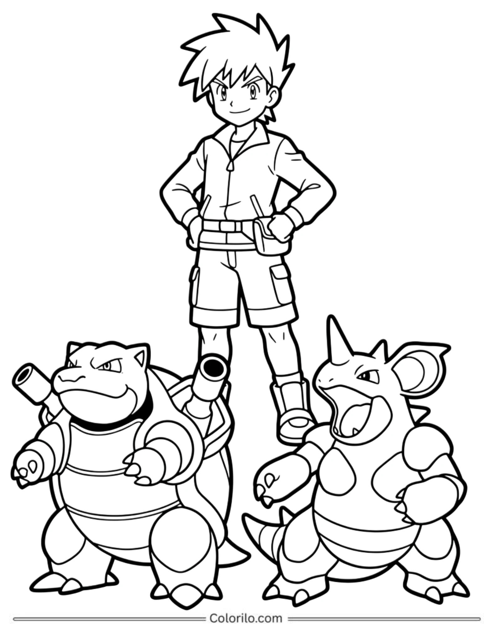 Gary with Blastoise and Nidoking coloring page