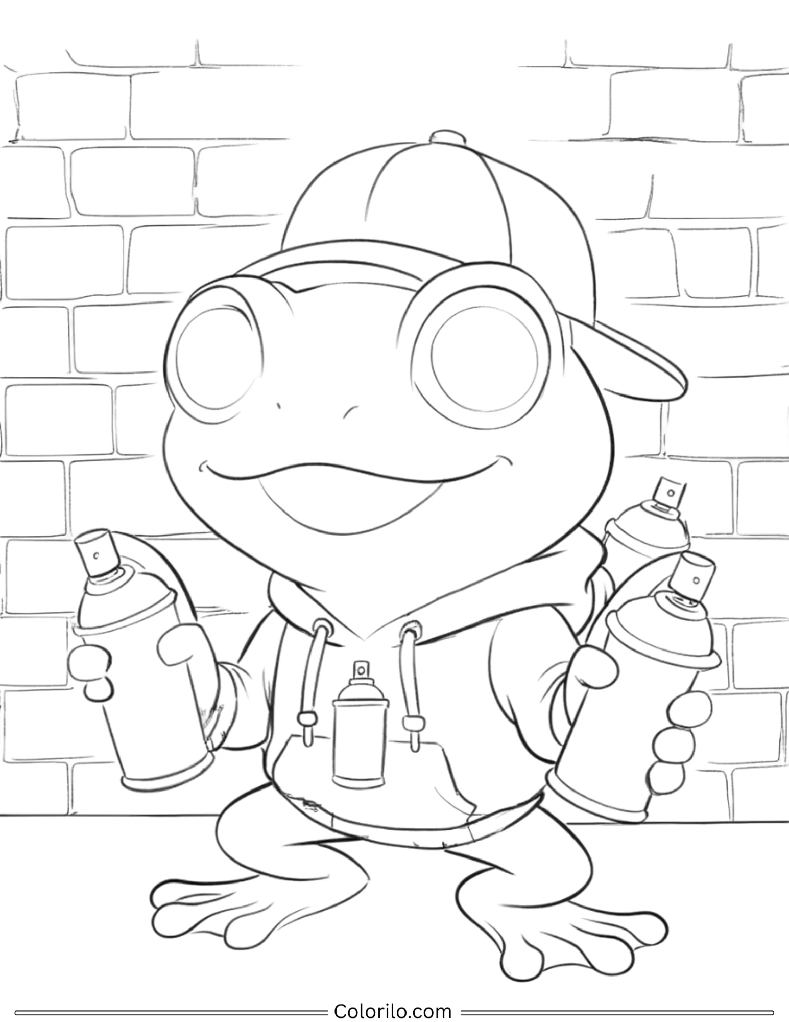 Graffiti artist frog with spray paint coloring page