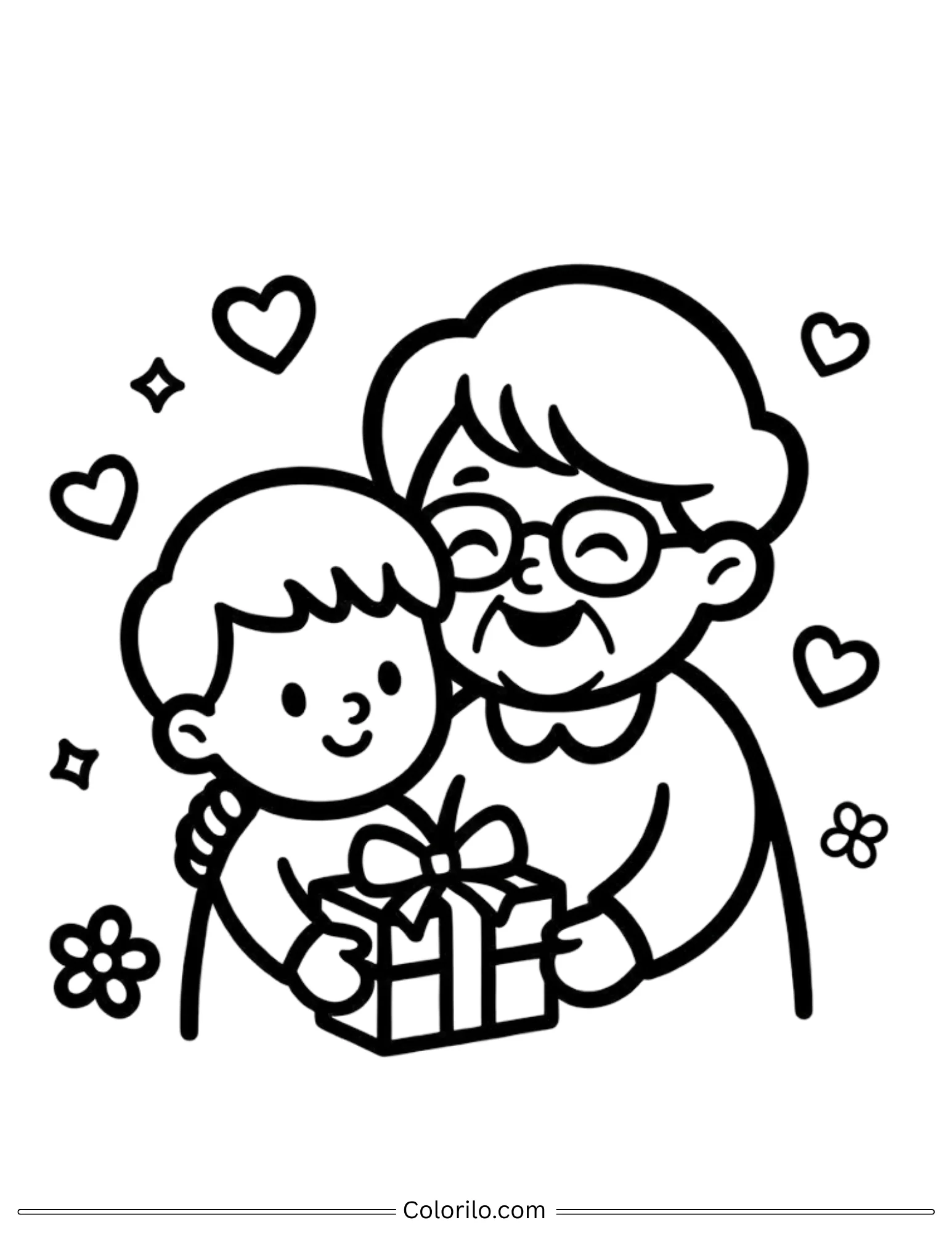 Grandma and grandchild hugging Mother's Day coloring page