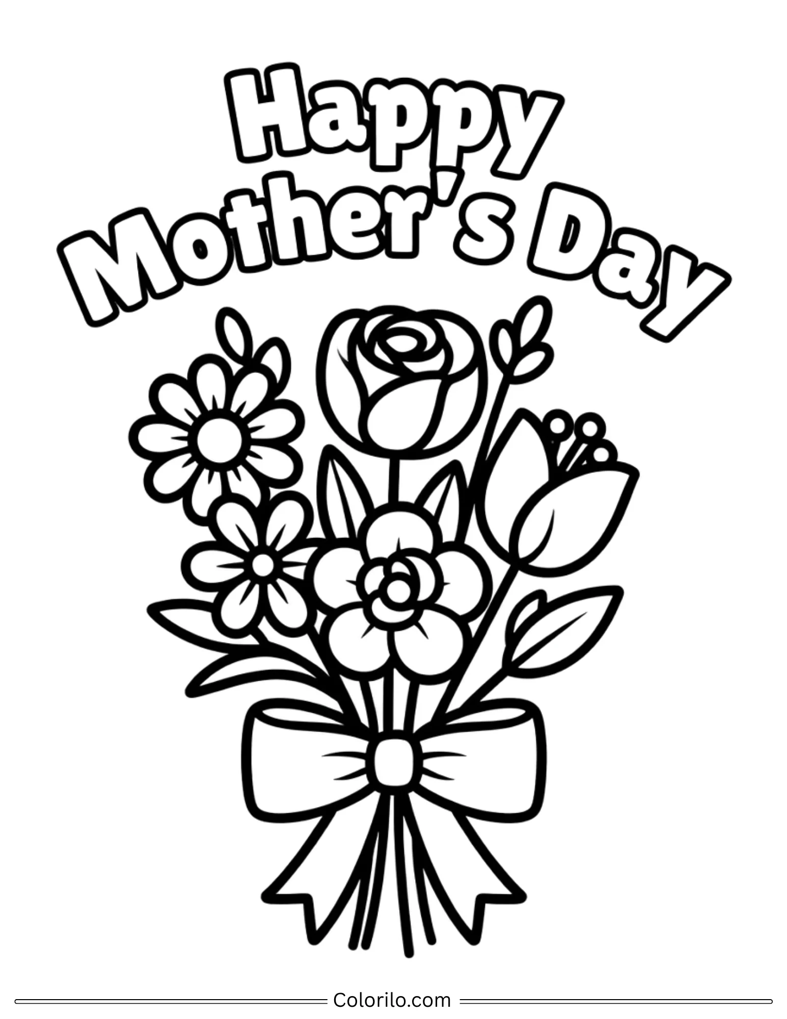 Happy Mother's Day flower bouquet coloring page