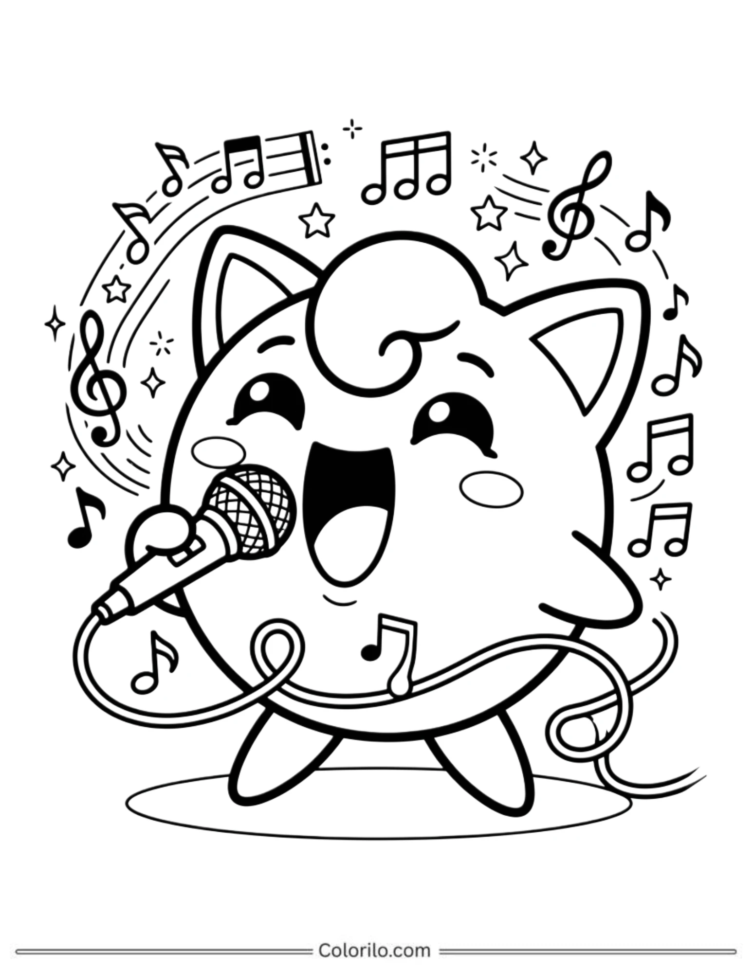 Jigglypuff singing with microphone coloring page