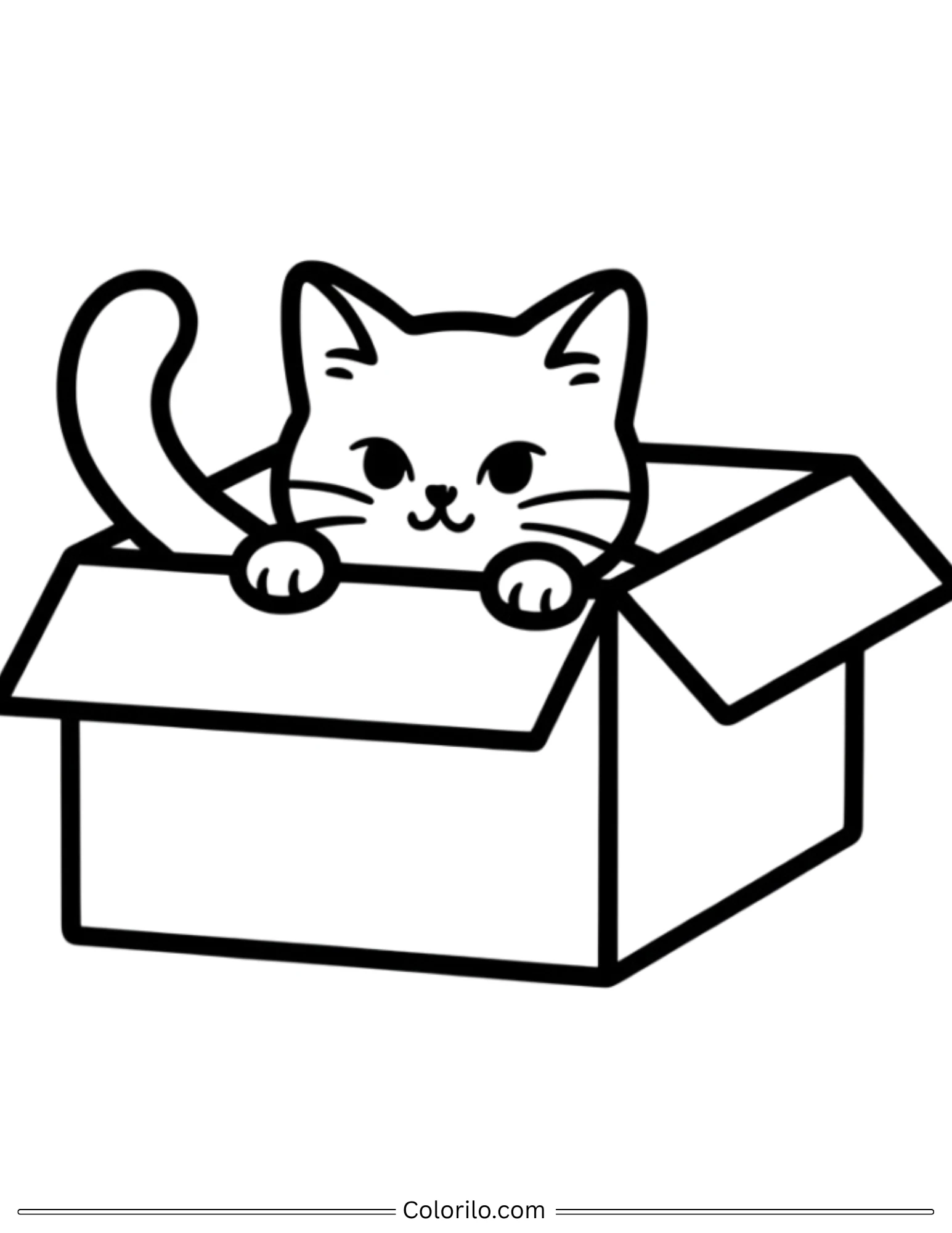 Kitten peeking out of cardboard box coloring page