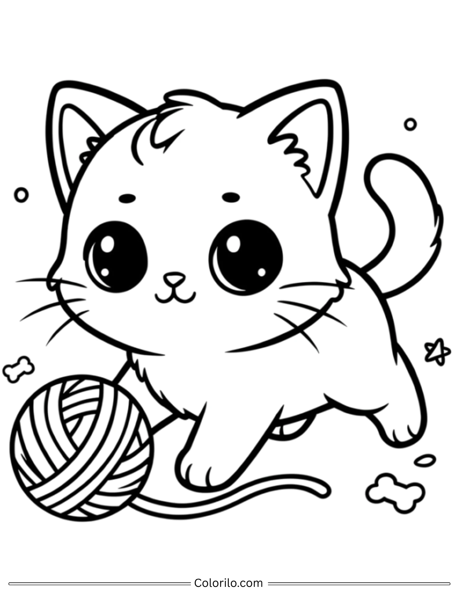 Cute kitten playing with yarn ball coloring page