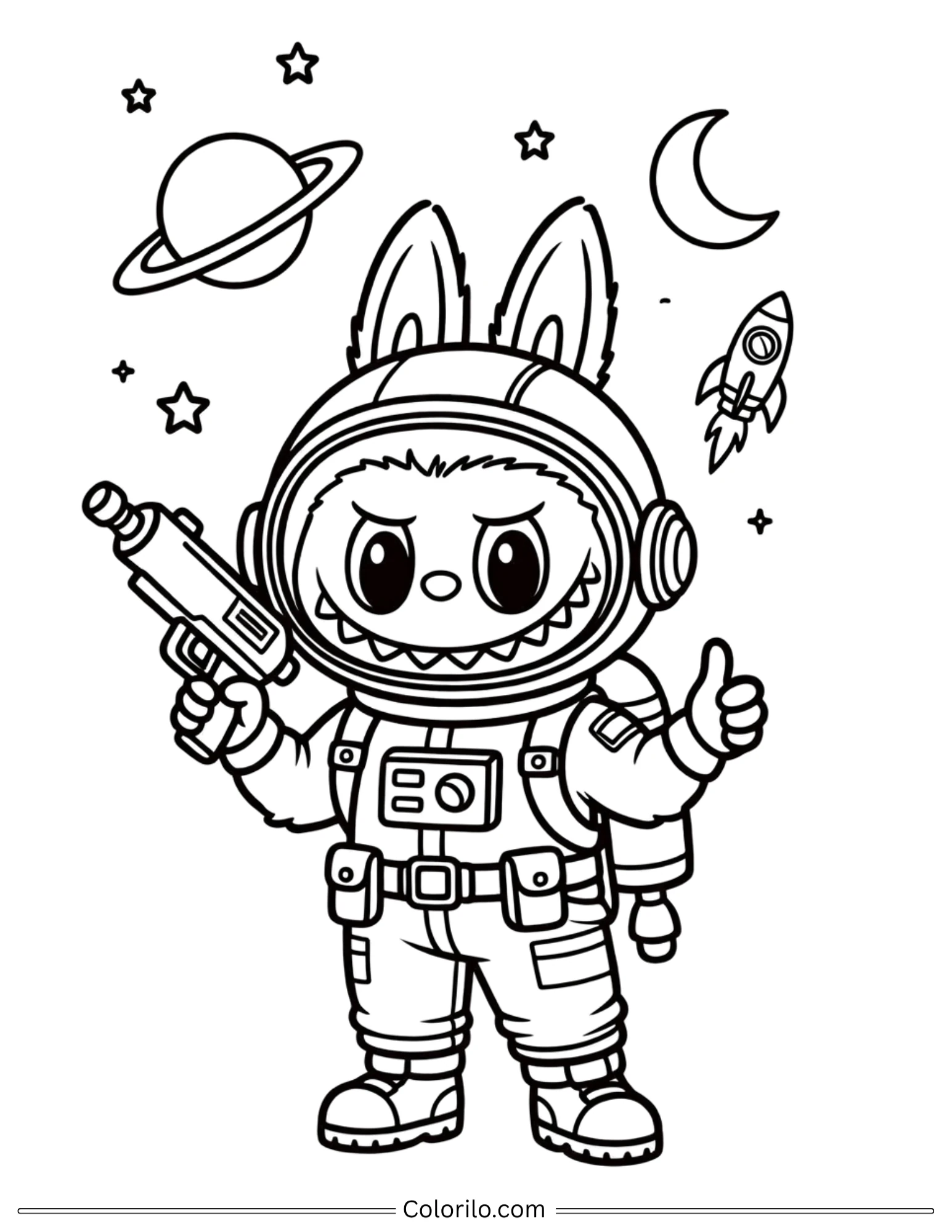 Labubu astronaut in space coloring page