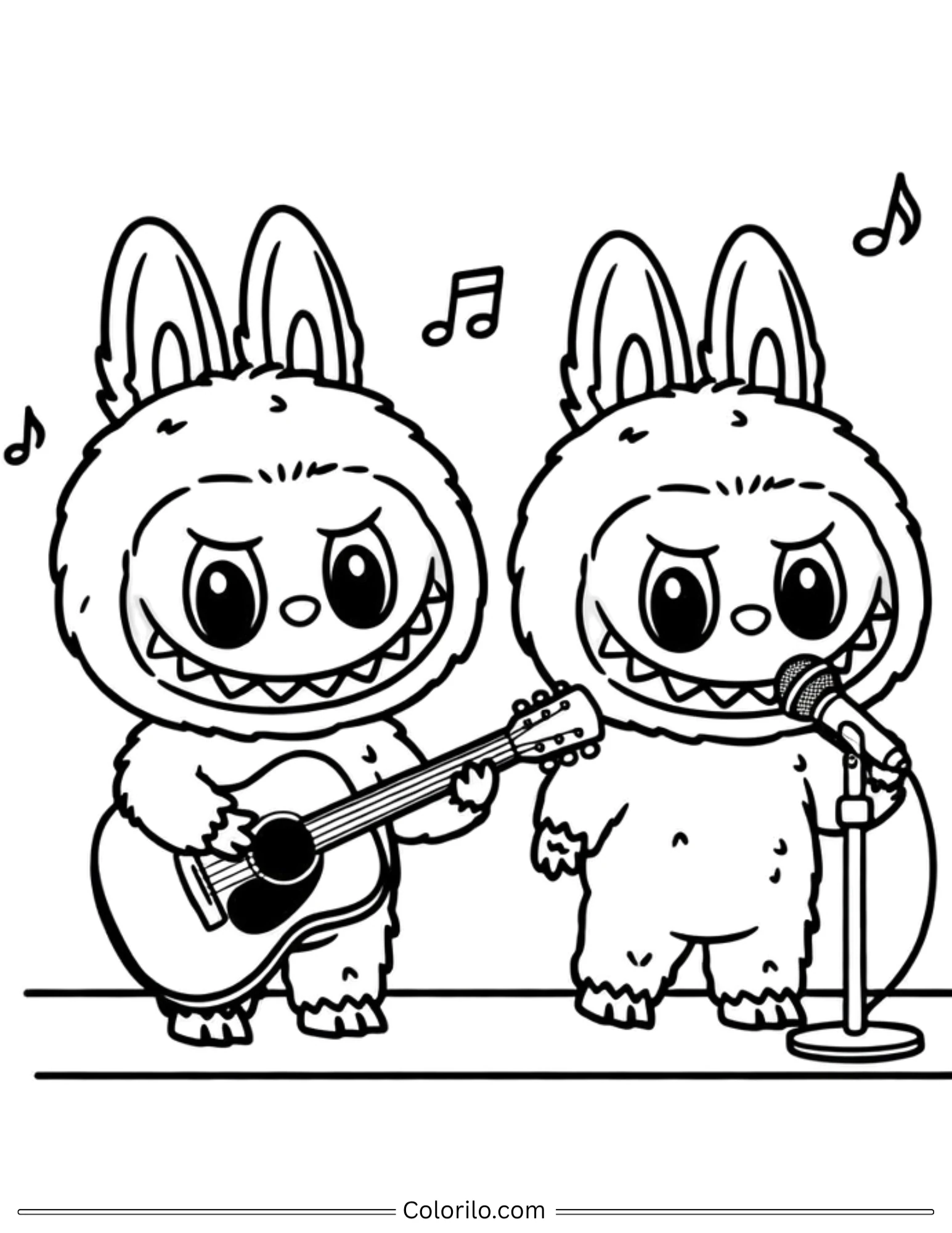 Labubu band singing and playing guitar coloring page