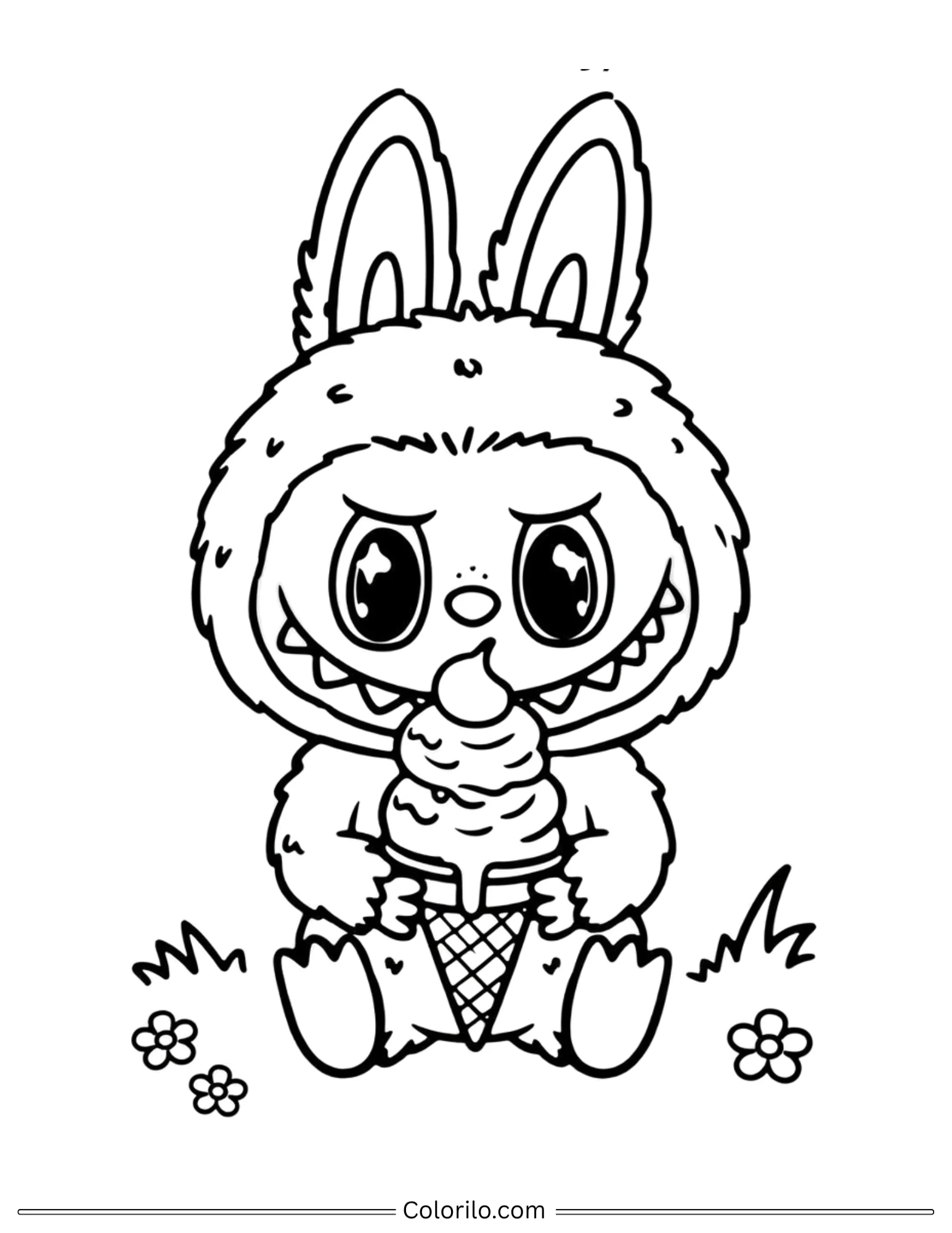 Labubu eating ice cream cone coloring page