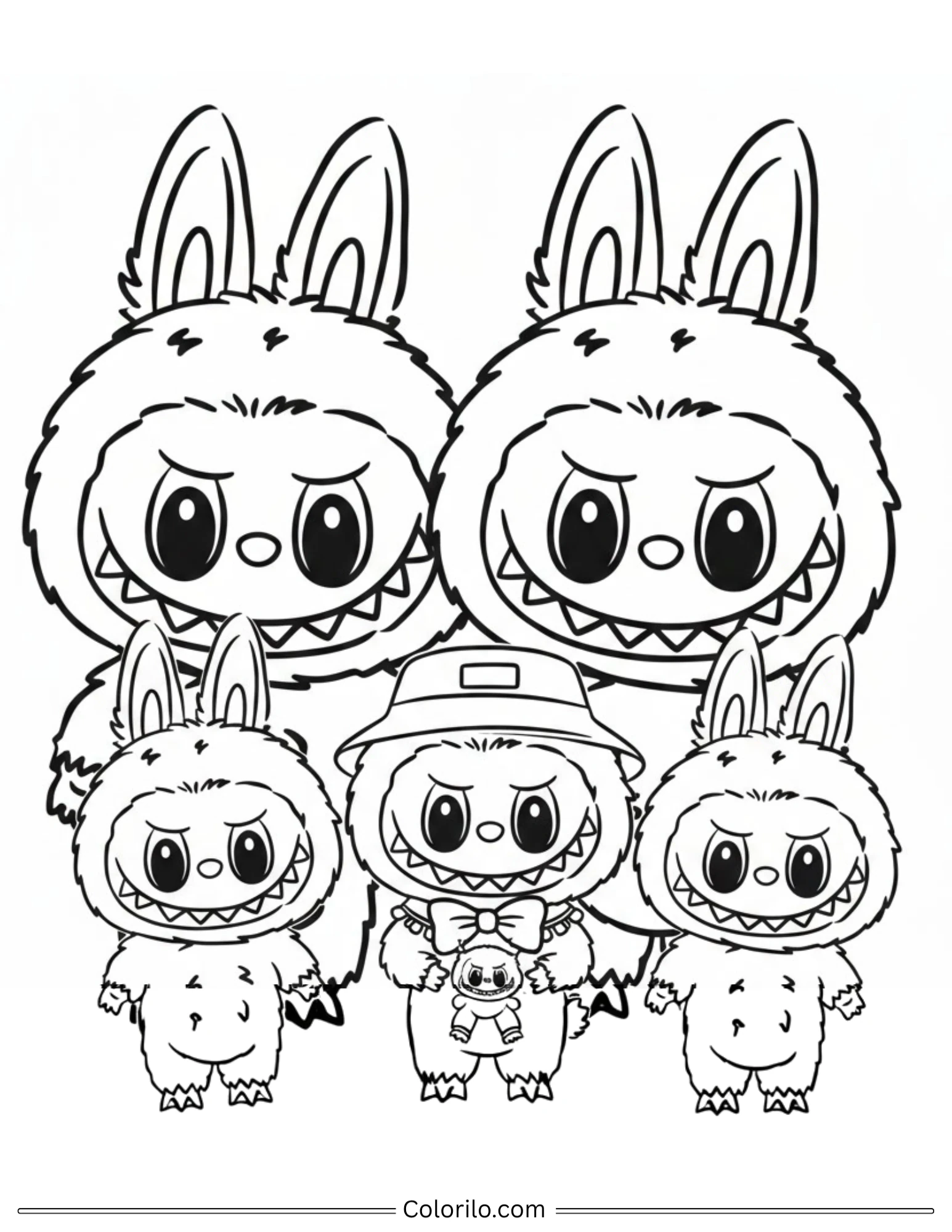 Labubu family group coloring page