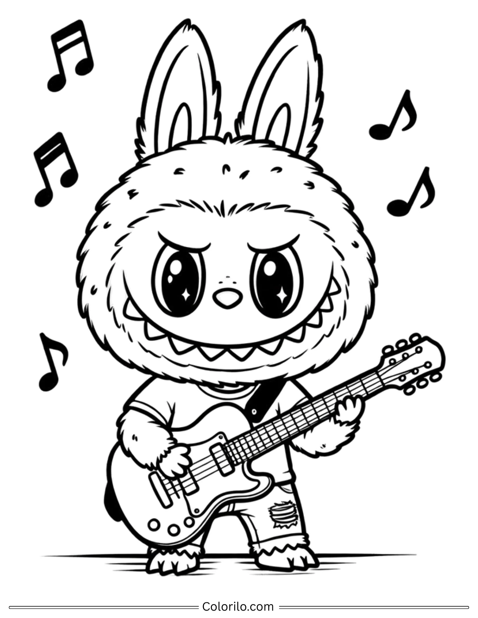Labubu playing electric guitar coloring page