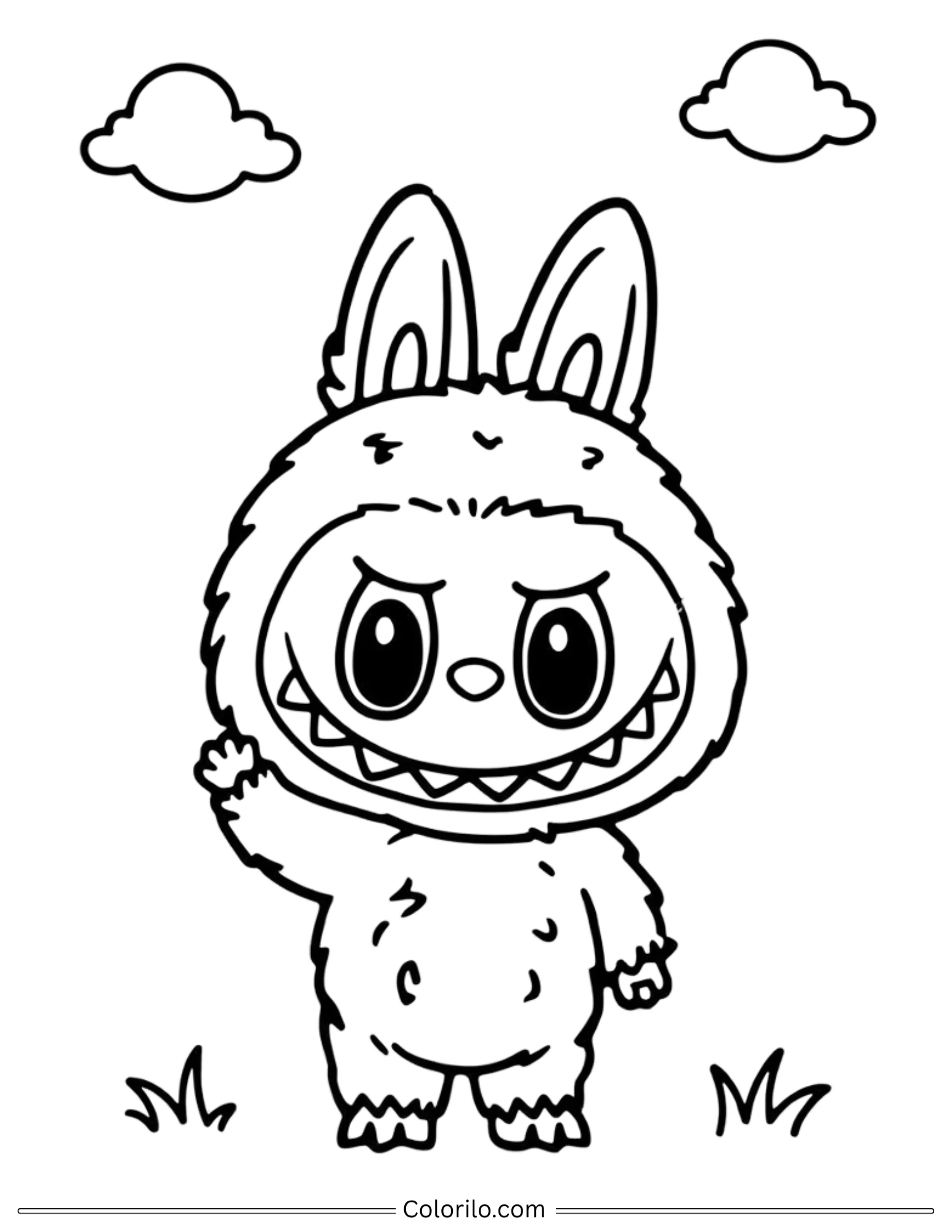 Cute Labubu waving hello coloring page