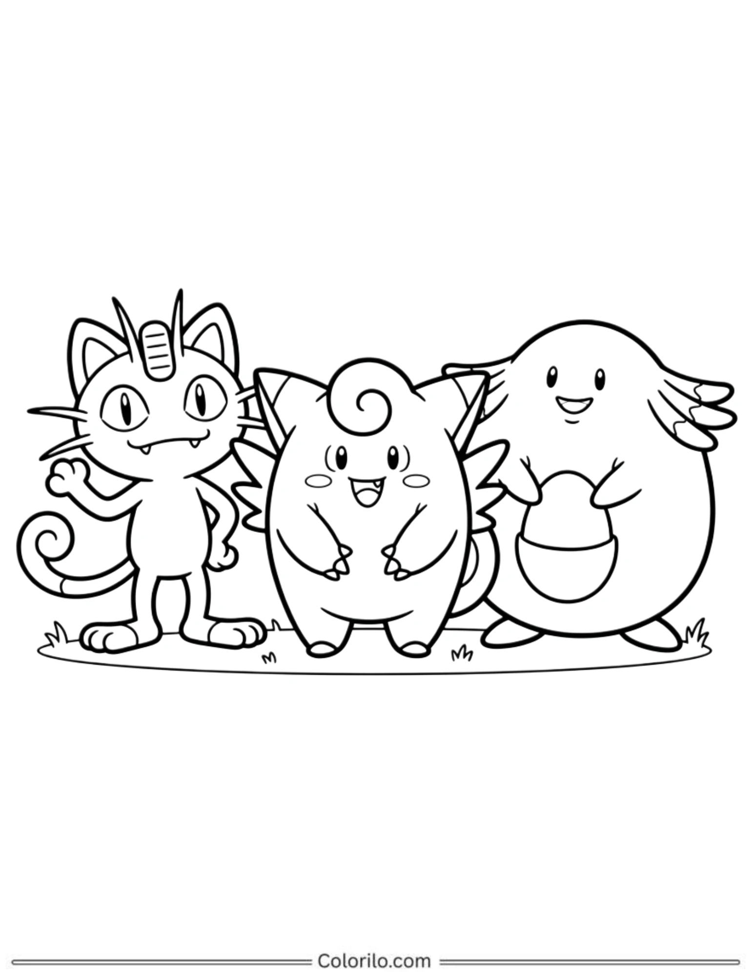 Meowth Clefairy and Chansey coloring page