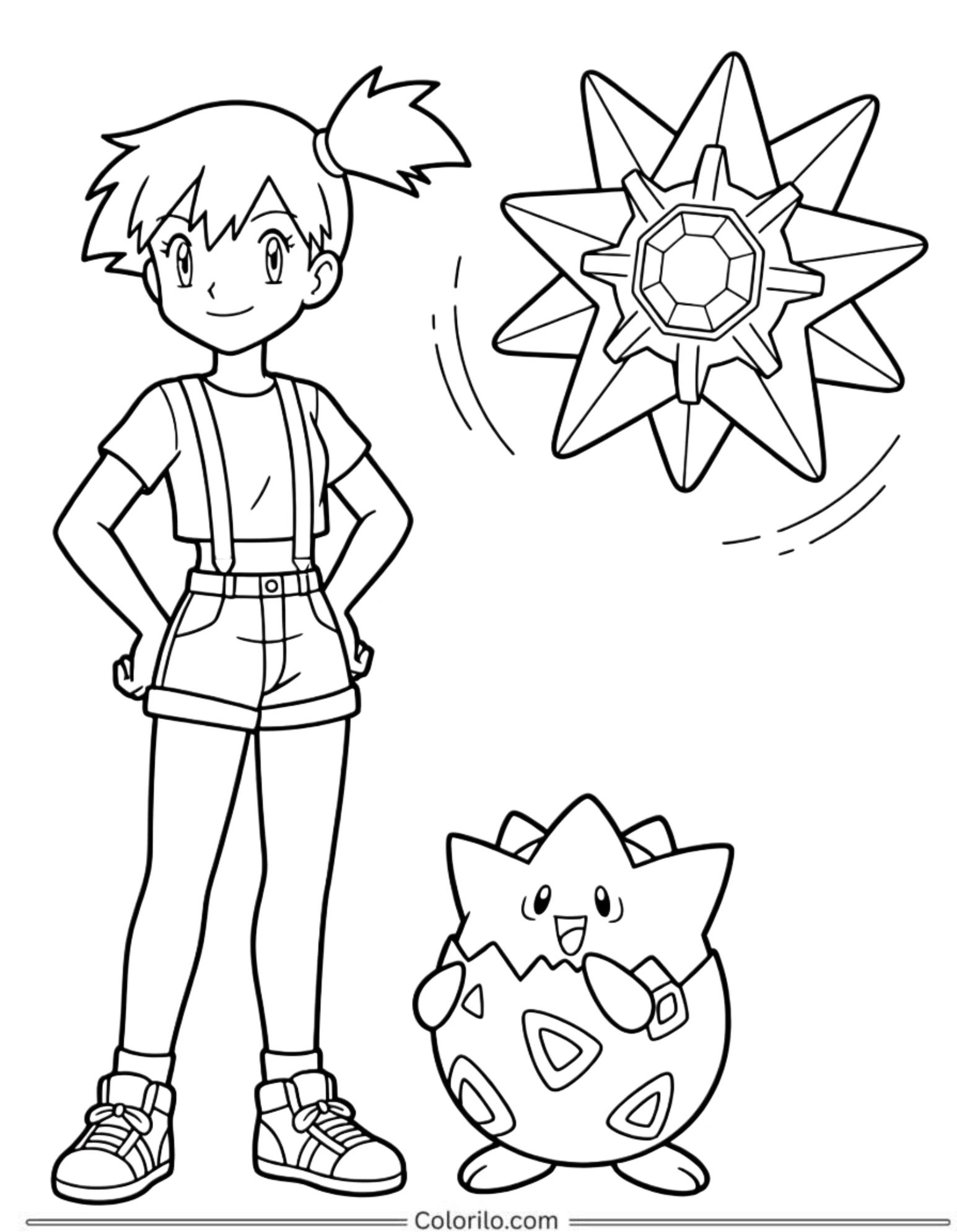Misty with Starmie and Togepi coloring page