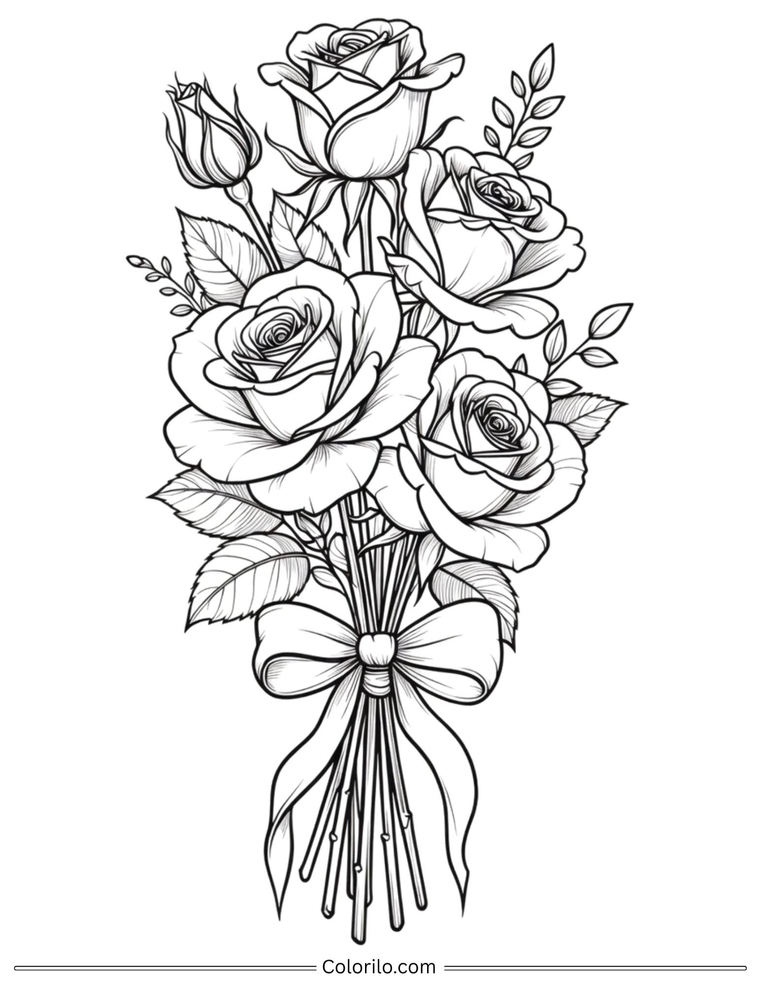 Rose bouquet with ribbon bow coloring page