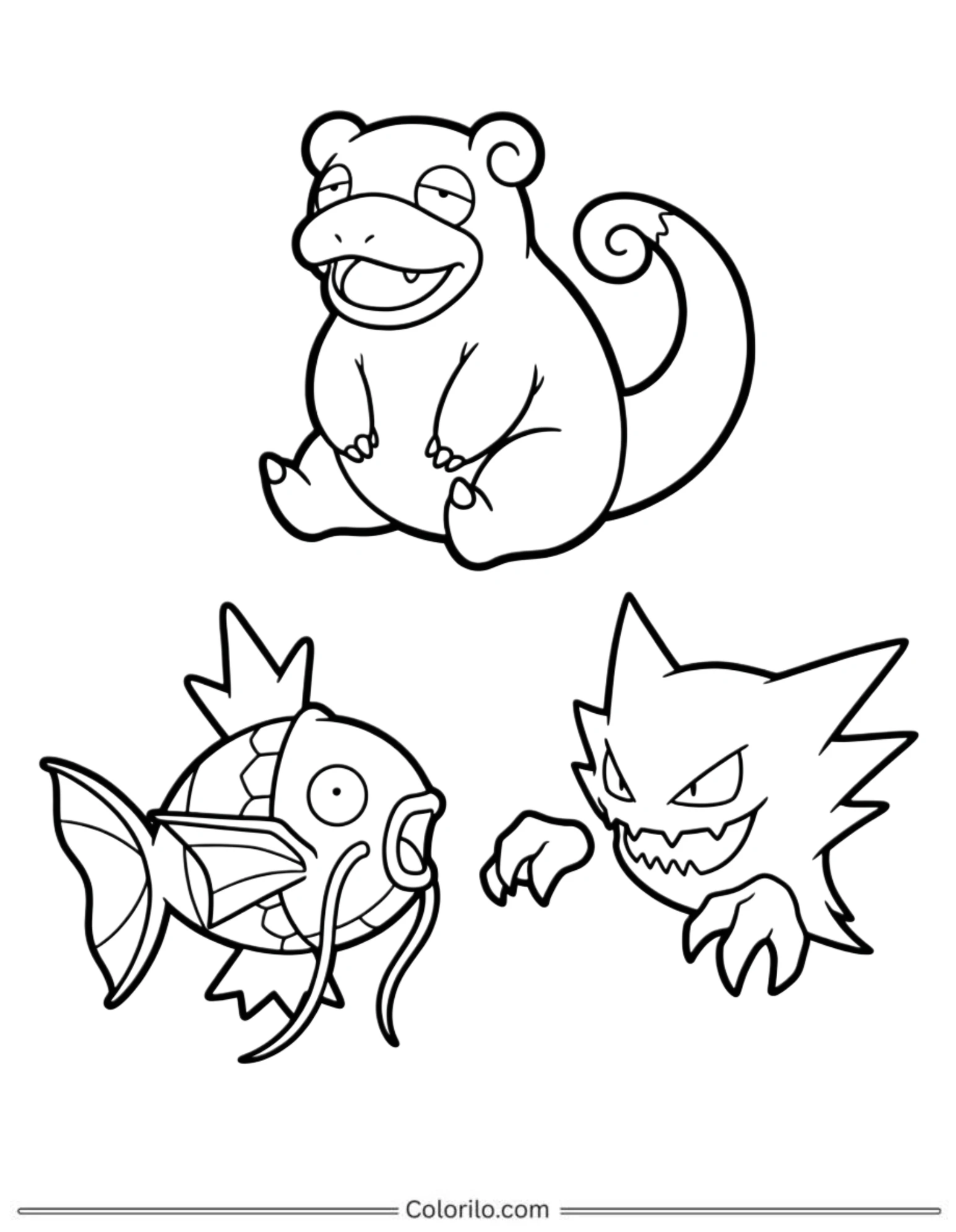 Slowpoke Magikarp and Haunter coloring page