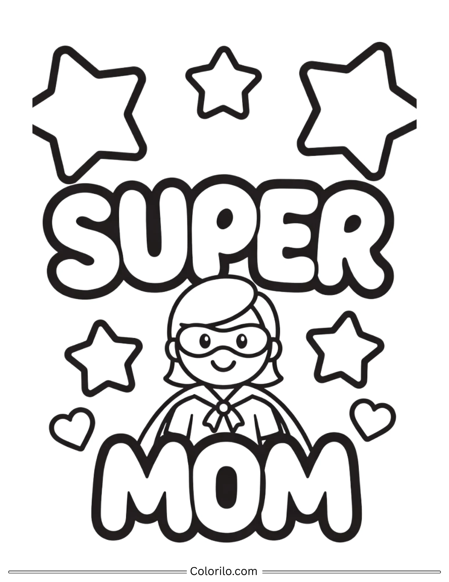 Super Mom superhero coloring page for kids