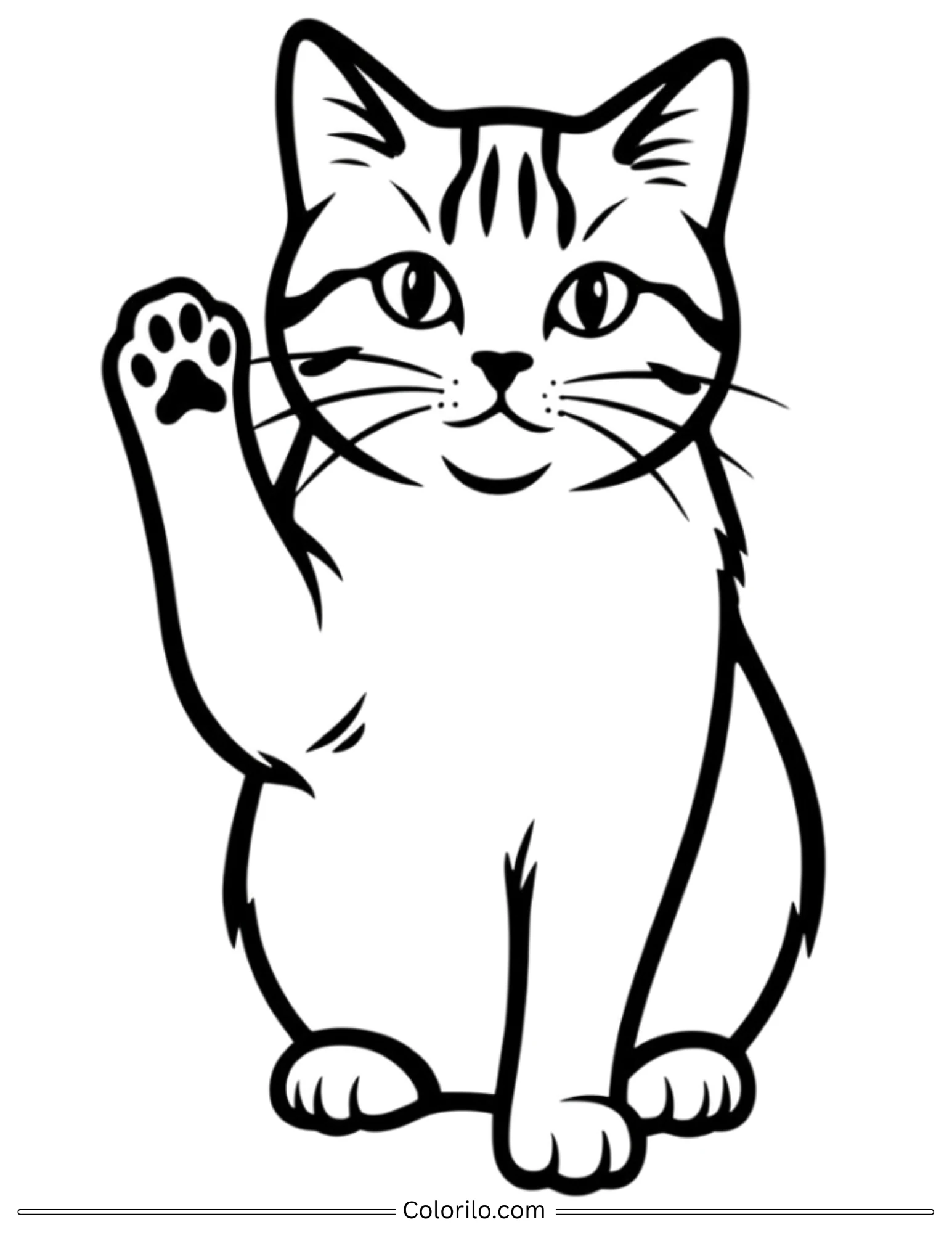 Tabby cat waving paw in the air coloring page