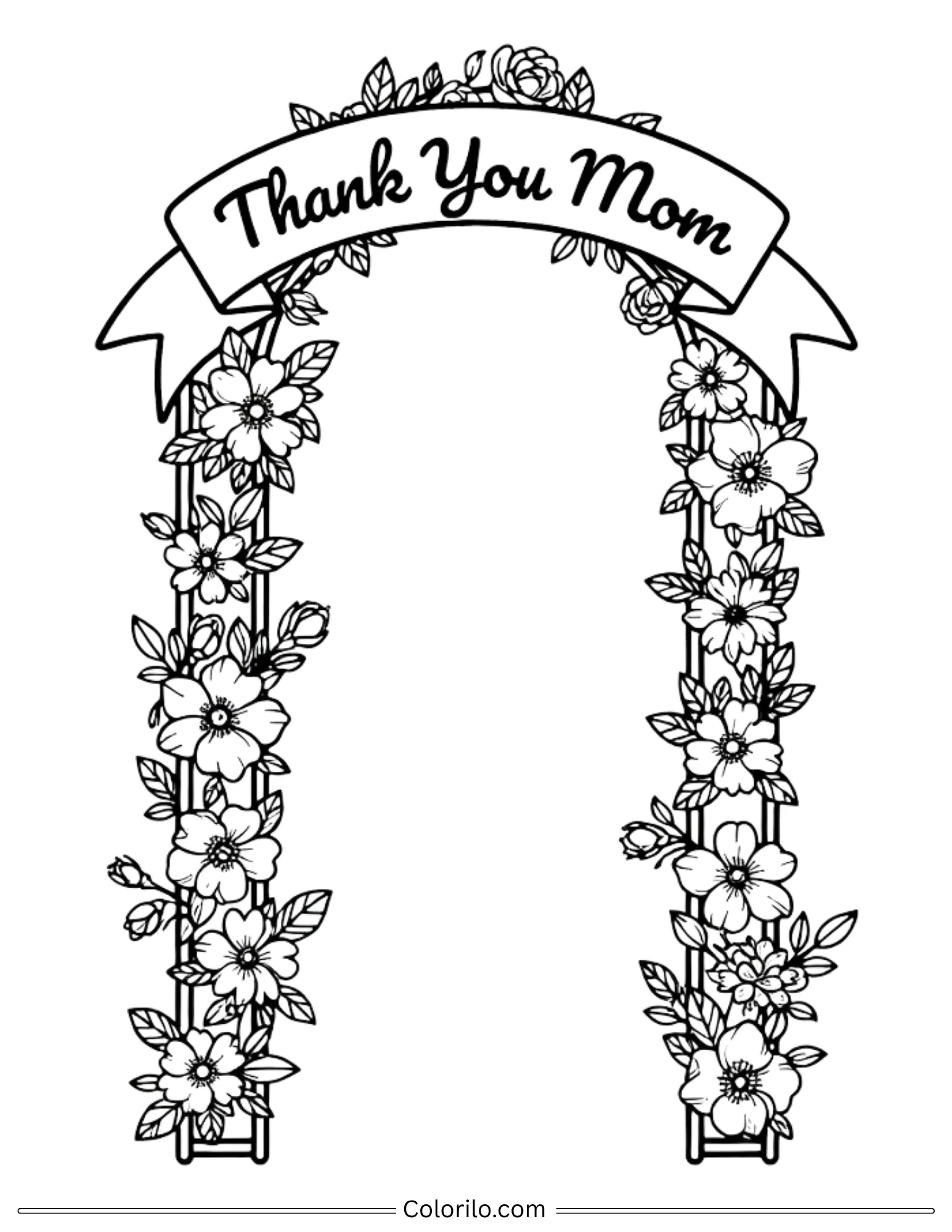 Thank You Mom floral arch coloring page