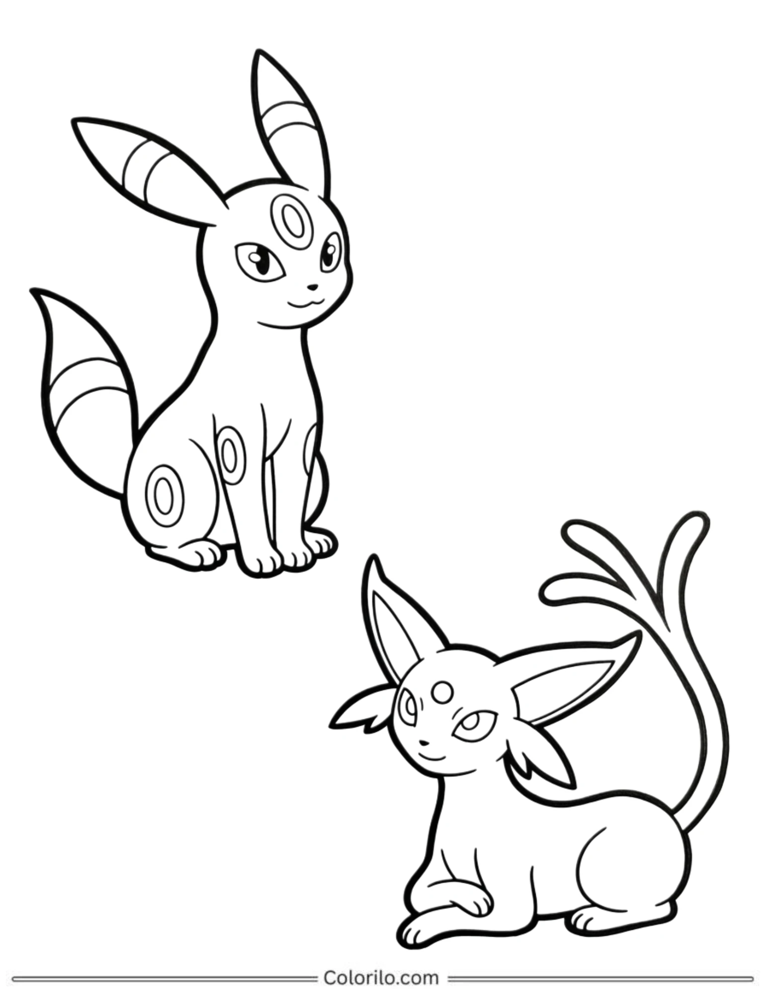 Umbreon and Espeon sitting coloring page