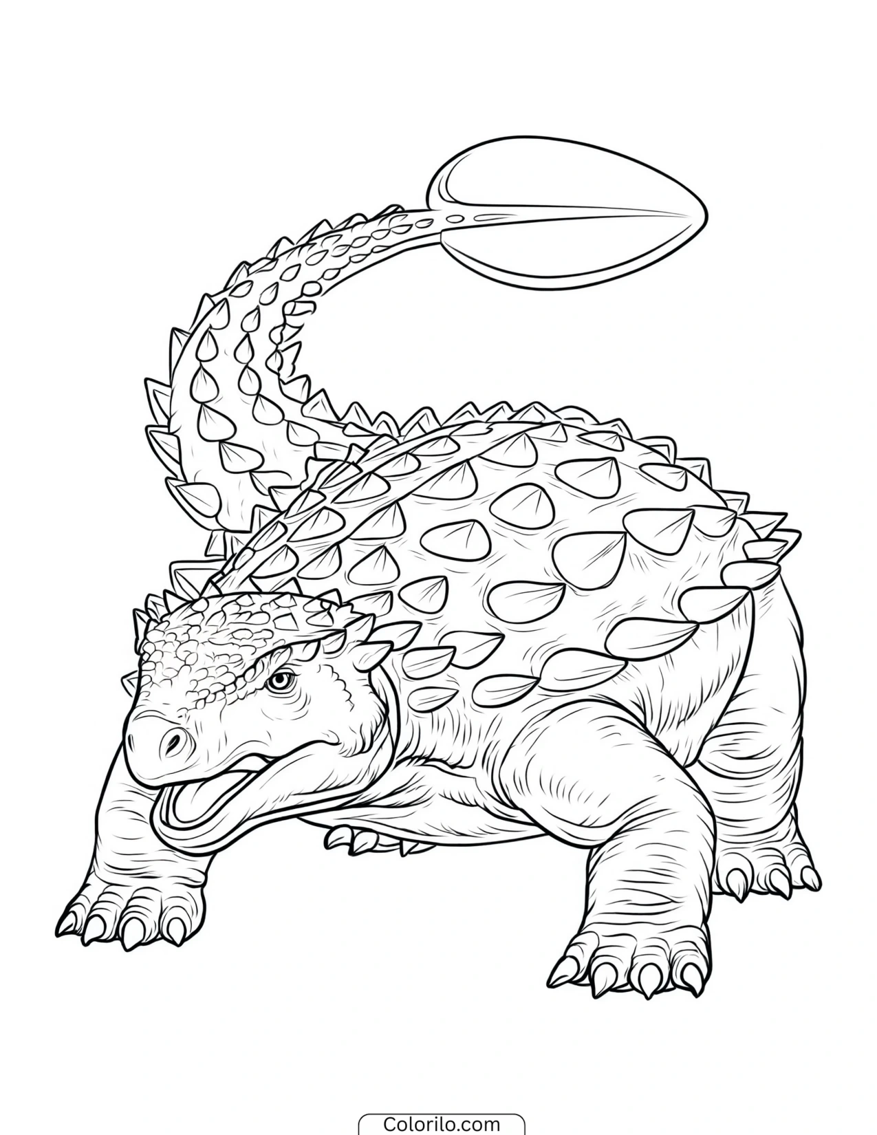 Alert Ankylosaurus with its clubbed tail raised coloring page