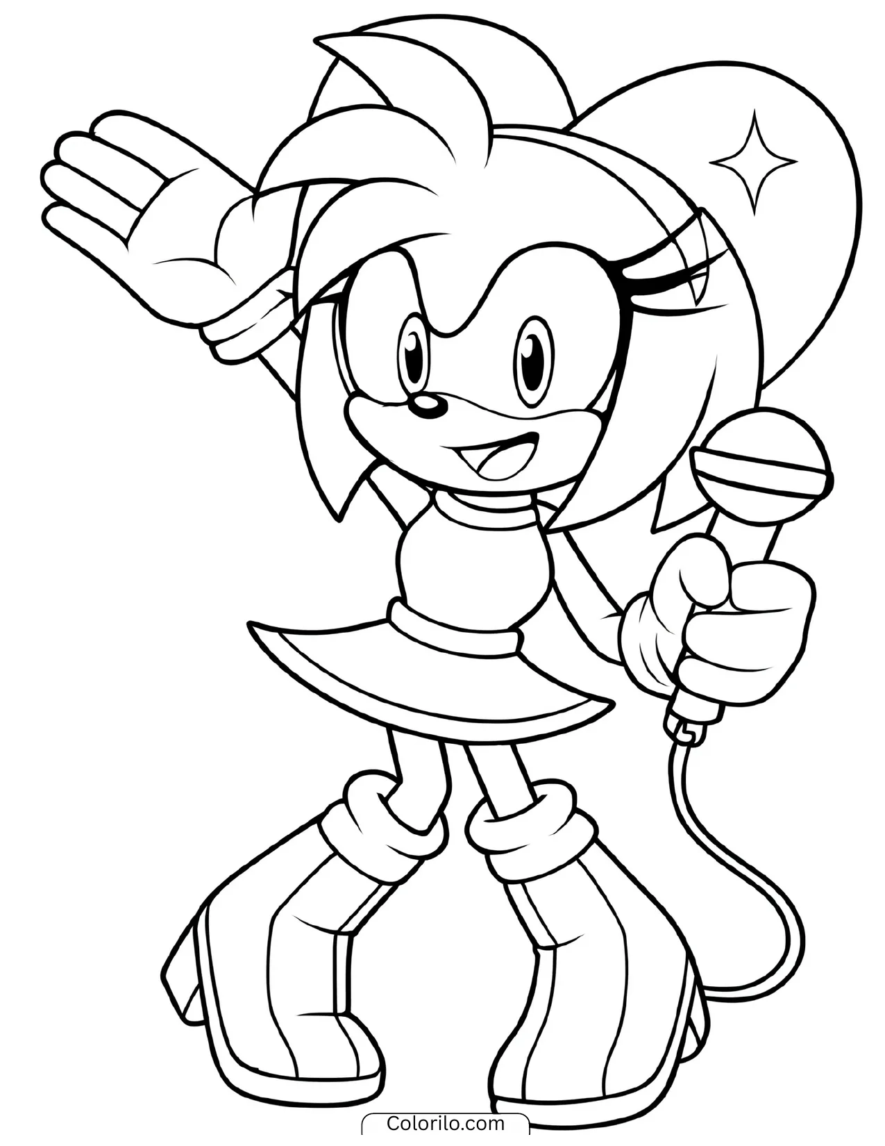 Amy Rose singing into a microphone coloring page