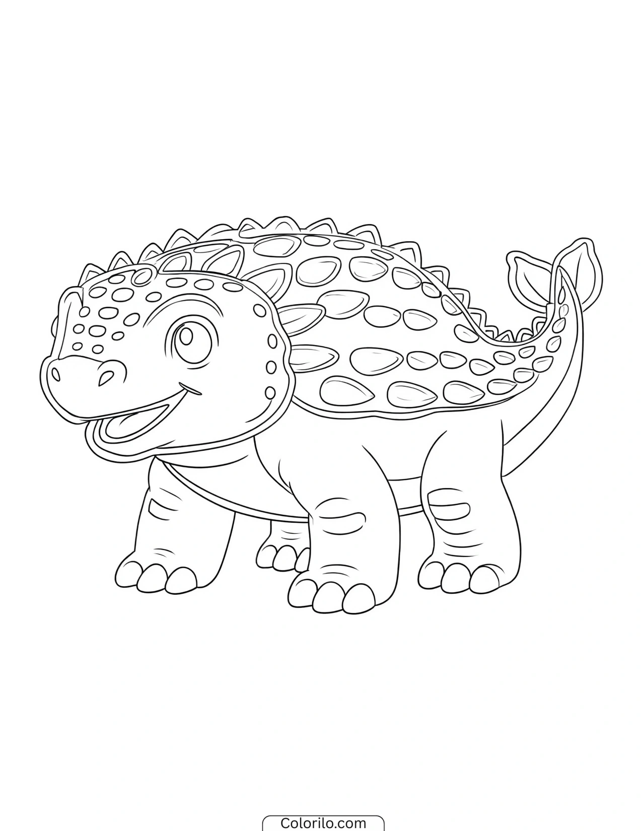 Ankylosaurus facing left with a smile coloring page