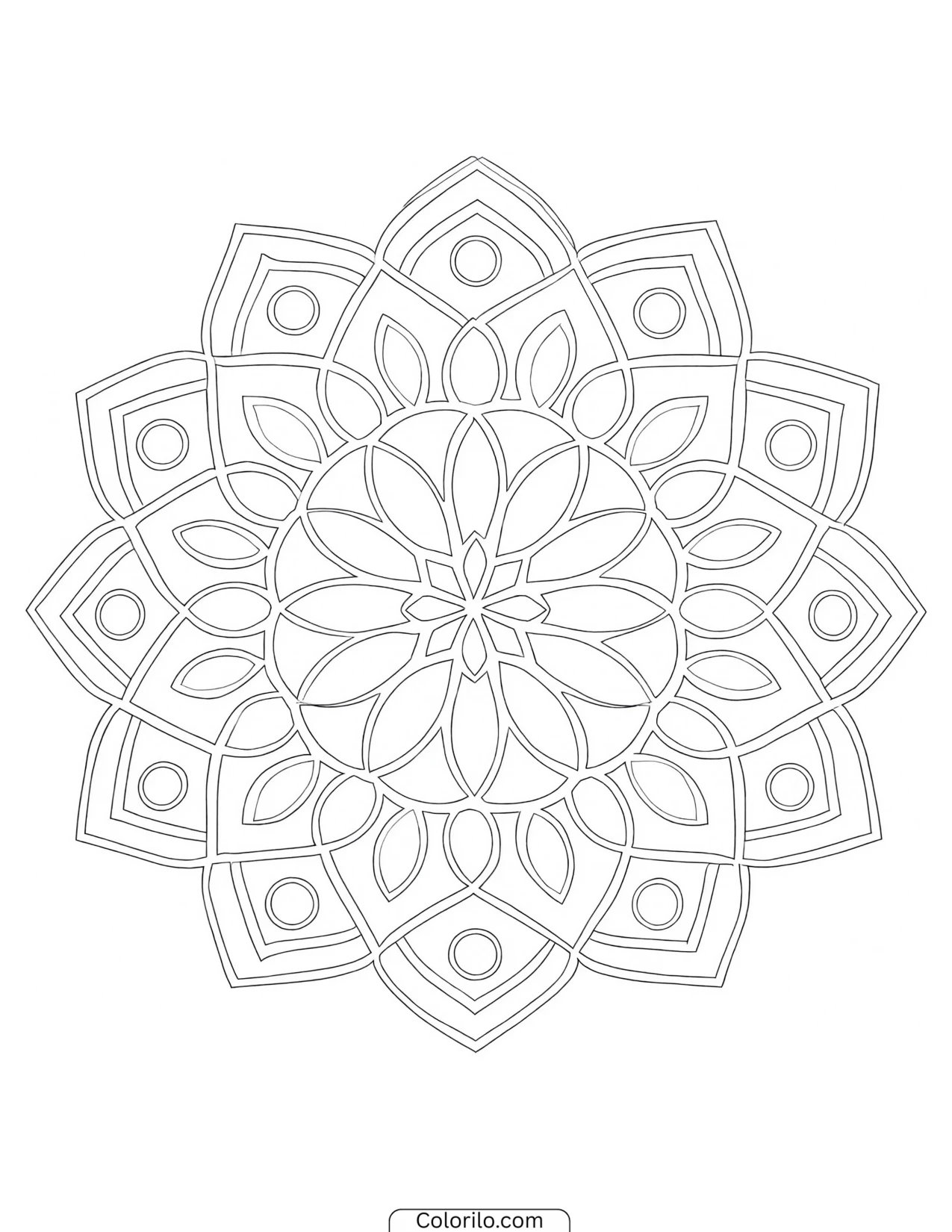 Mandala with a ring of arched petals coloring page