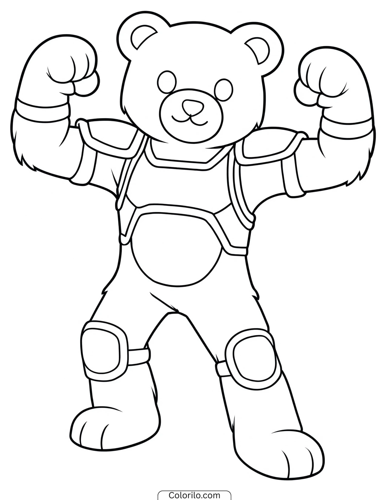 Armored bear character flexing its muscles coloring page