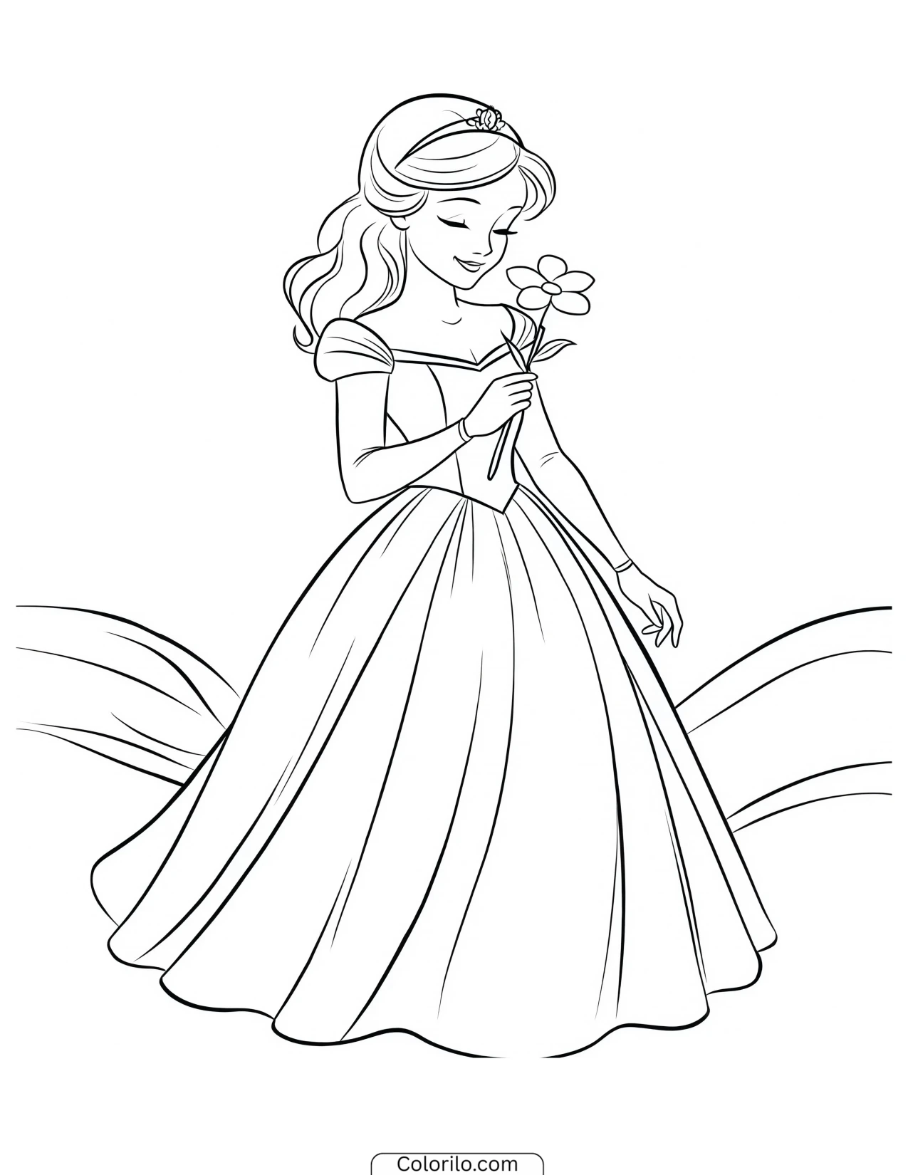 Aurora holding a single flower coloring page