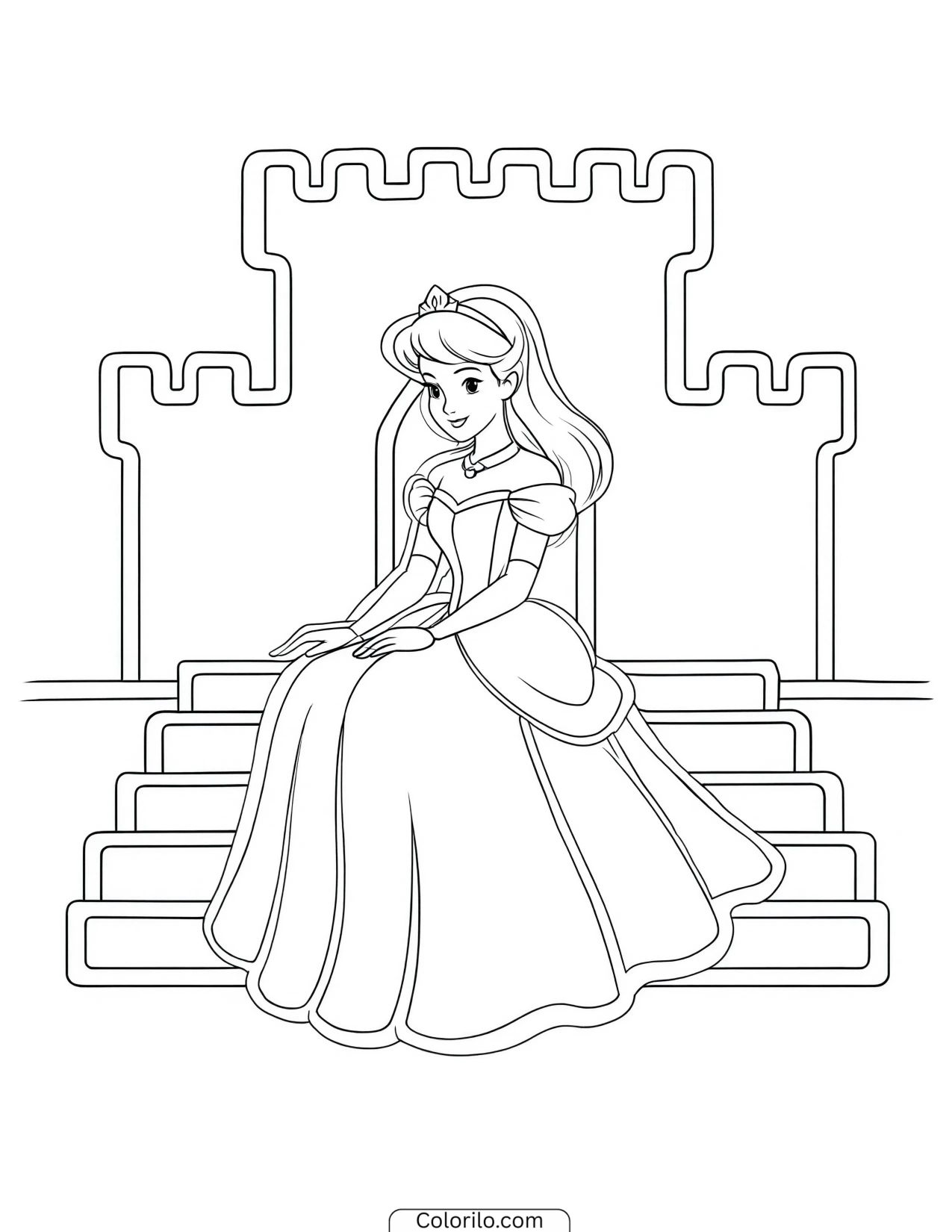 Aurora sitting on a flight of steps coloring page