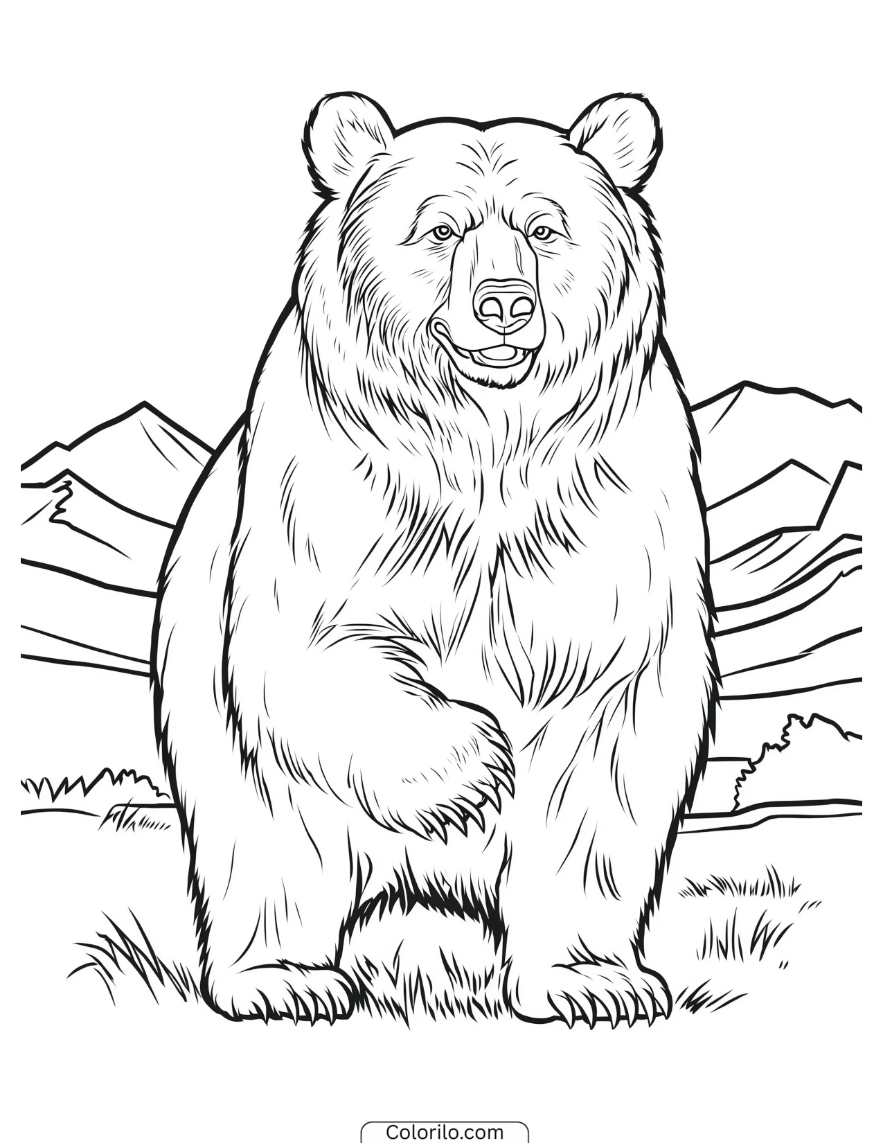 Bear standing with one paw lifted coloring page