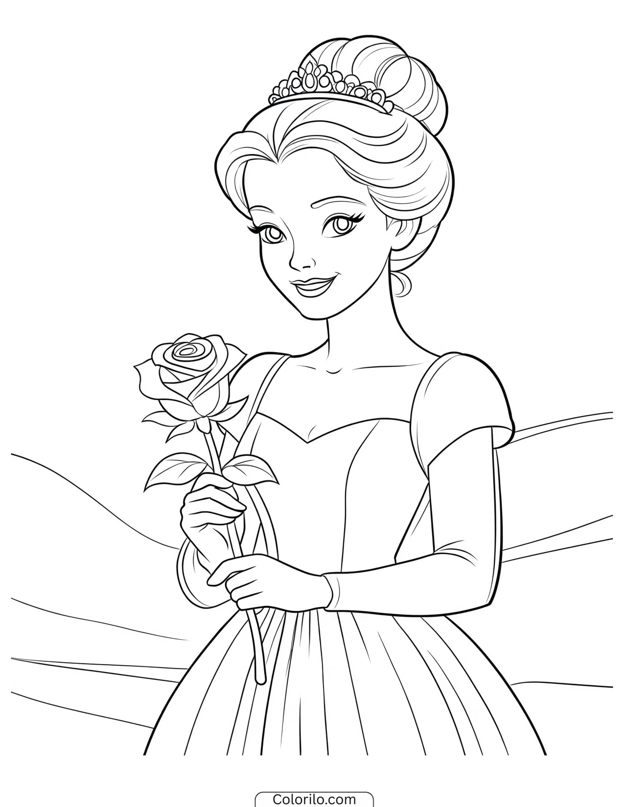 Belle holding a rose coloring page