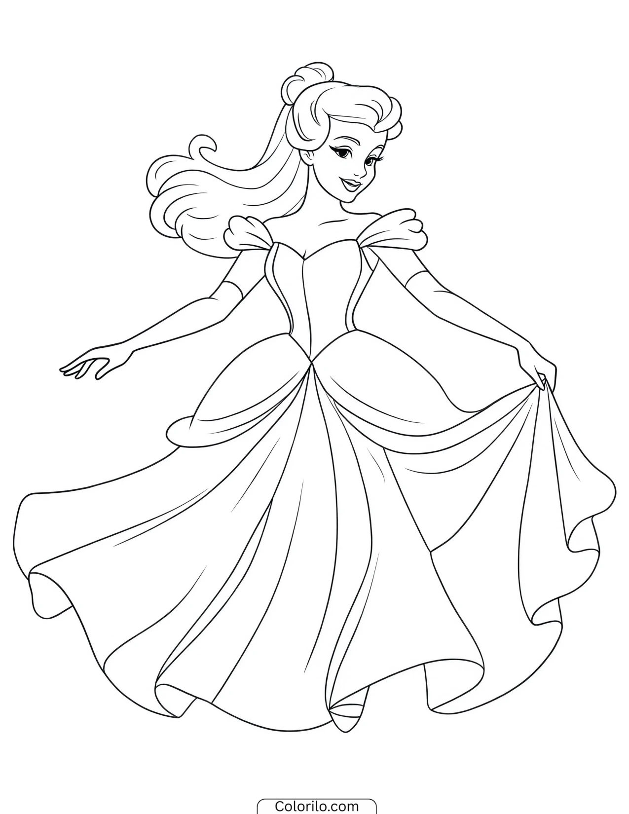 Belle gathering her dress in both hands coloring page
