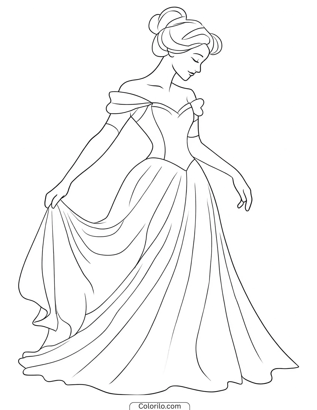 Belle holding her gown down at her sides coloring page