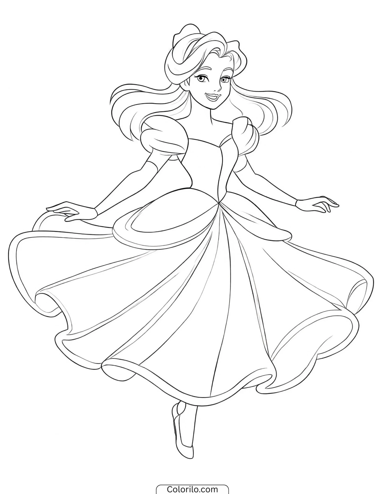 Belle twirling in her ballgown coloring page