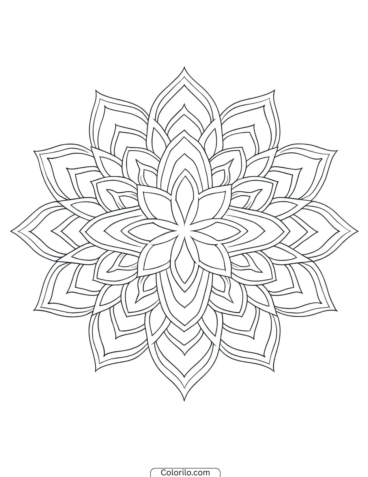 Lotus mandala opening into a star shape coloring page