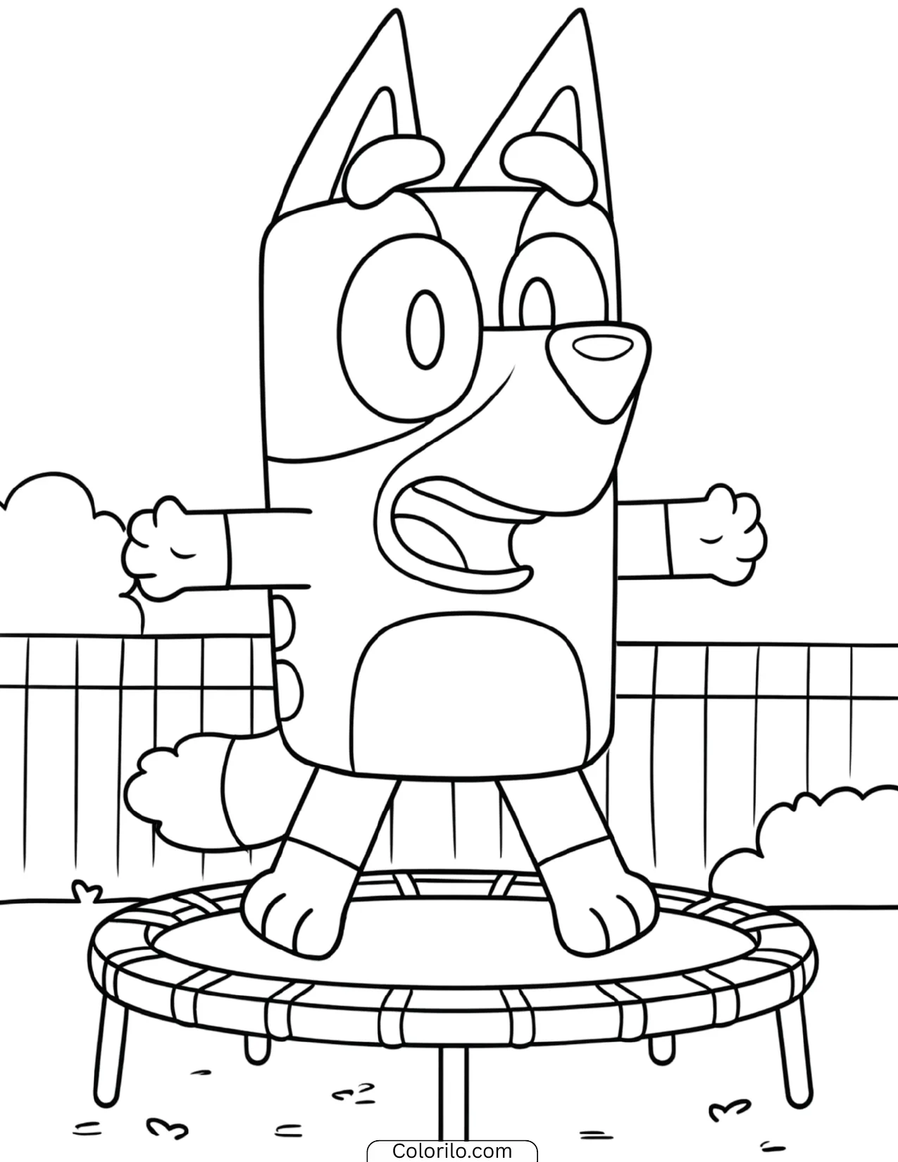 Dad jumping on the trampoline in the backyard coloring page