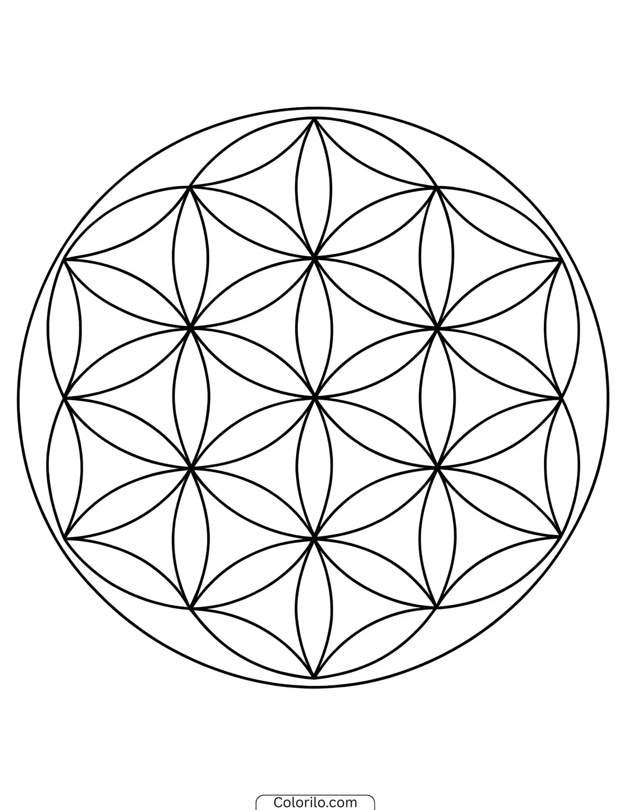 Bold Flower of Life pattern of overlapping circles coloring page
