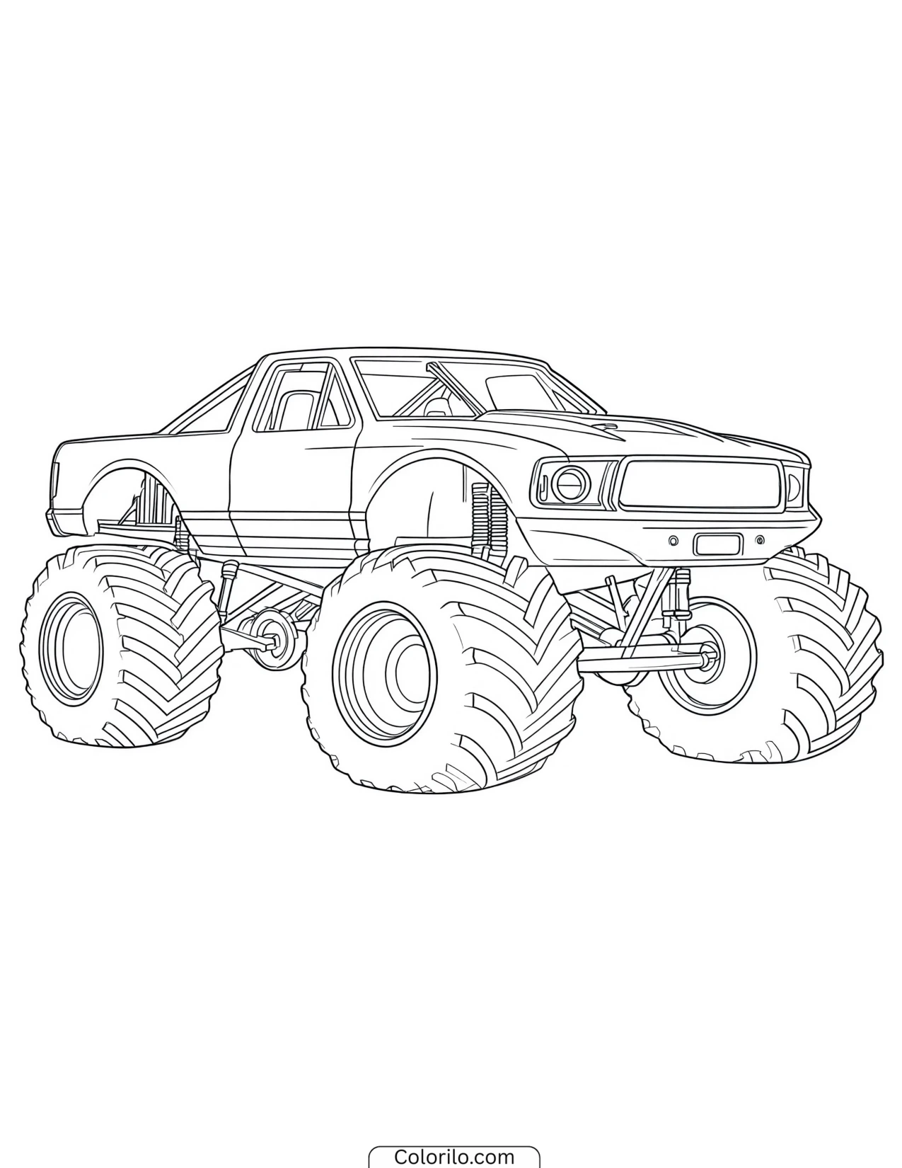 Boxy pickup-style monster truck coloring page