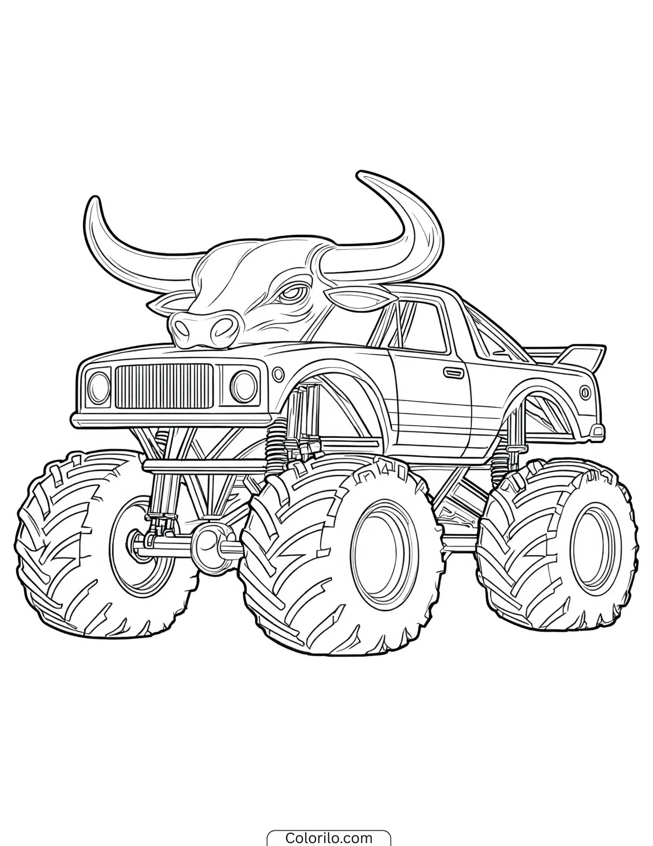 Monster truck styled with a bull's head coloring page