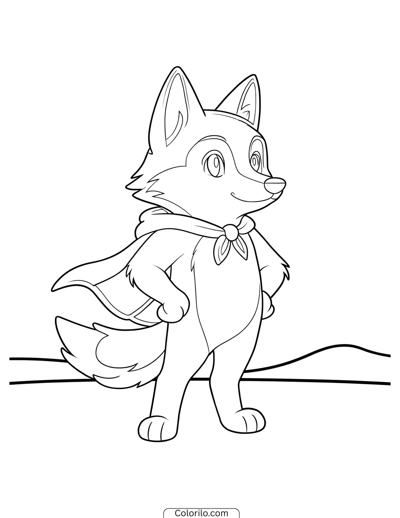 Fox in a cape striking a hero pose coloring page