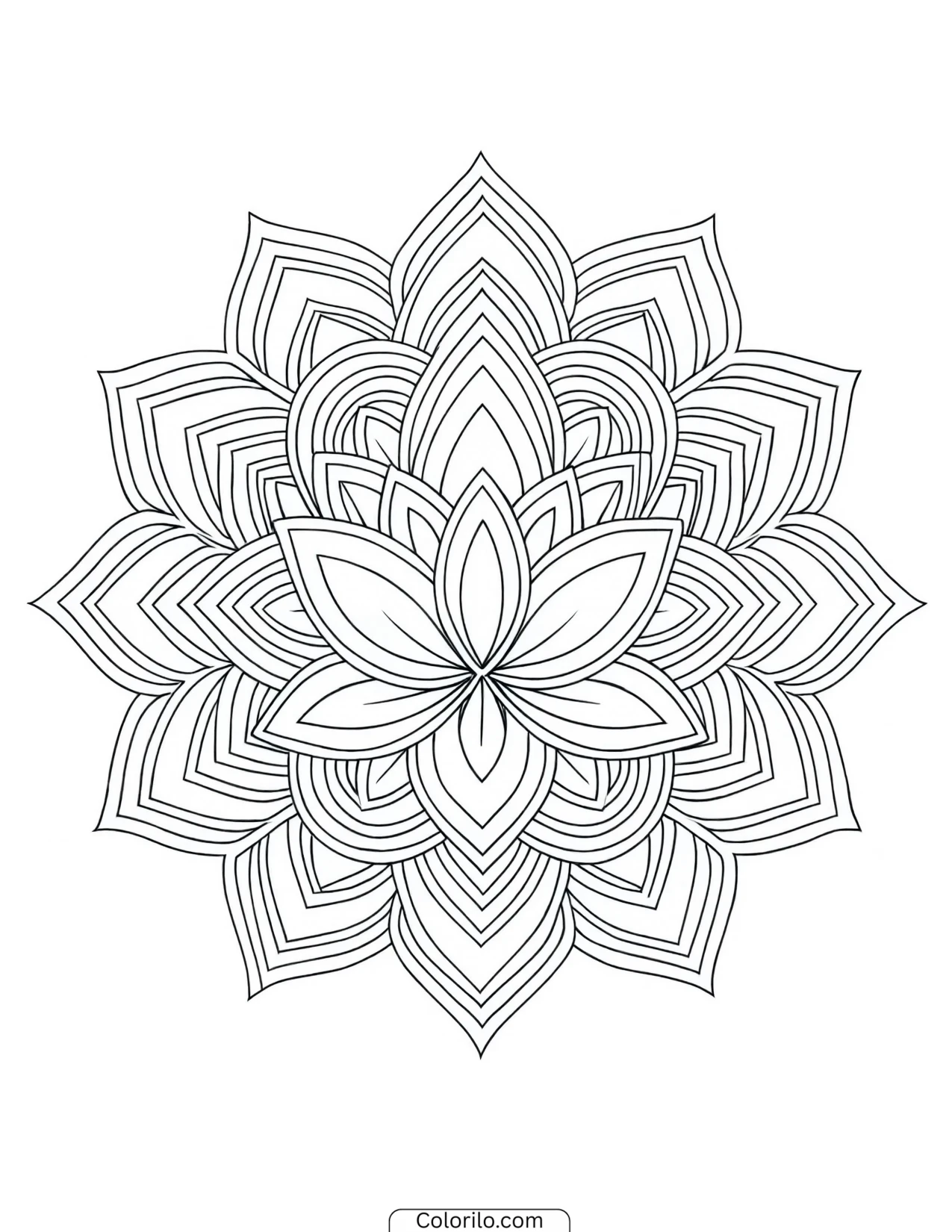 Lotus bloom mandala with chevron detailing coloring page
