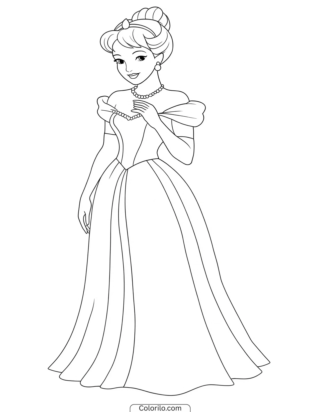 Cinderella wearing her ballgown coloring page